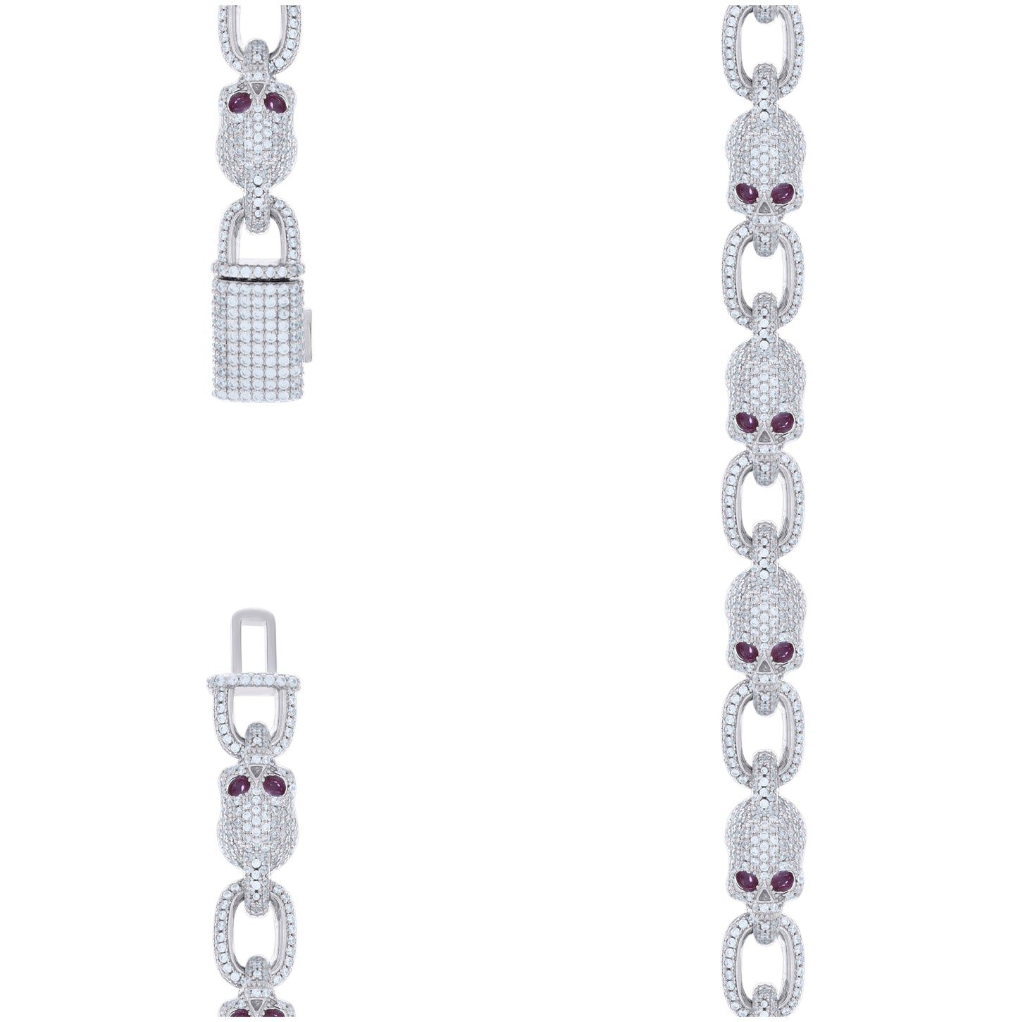 Sterling Silver Mens Moissanite Skull Link Chain Necklace 9.3mm
