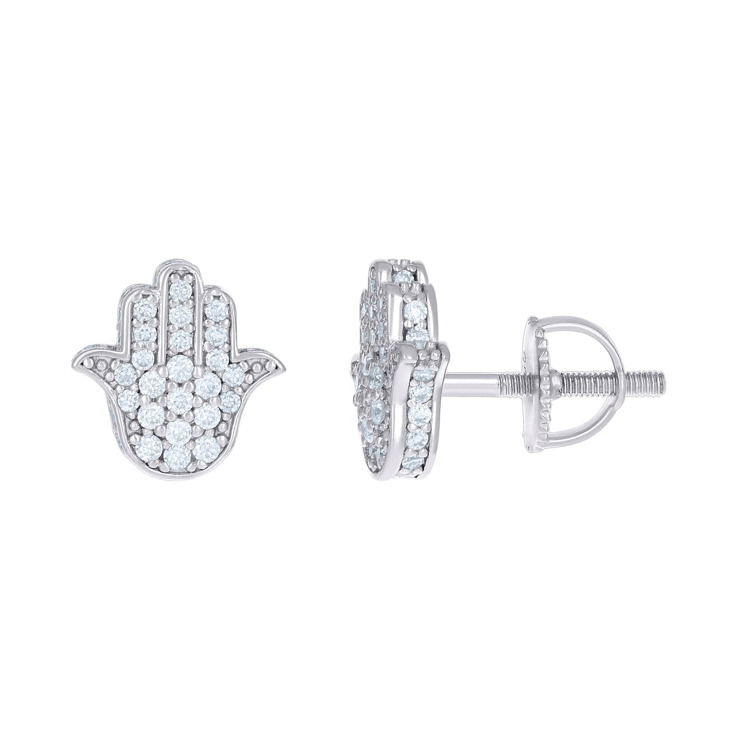 Sterling Silver Womens 0.53 Cttw Moissanite Hamsa Symbol Religious Stud Earrings
