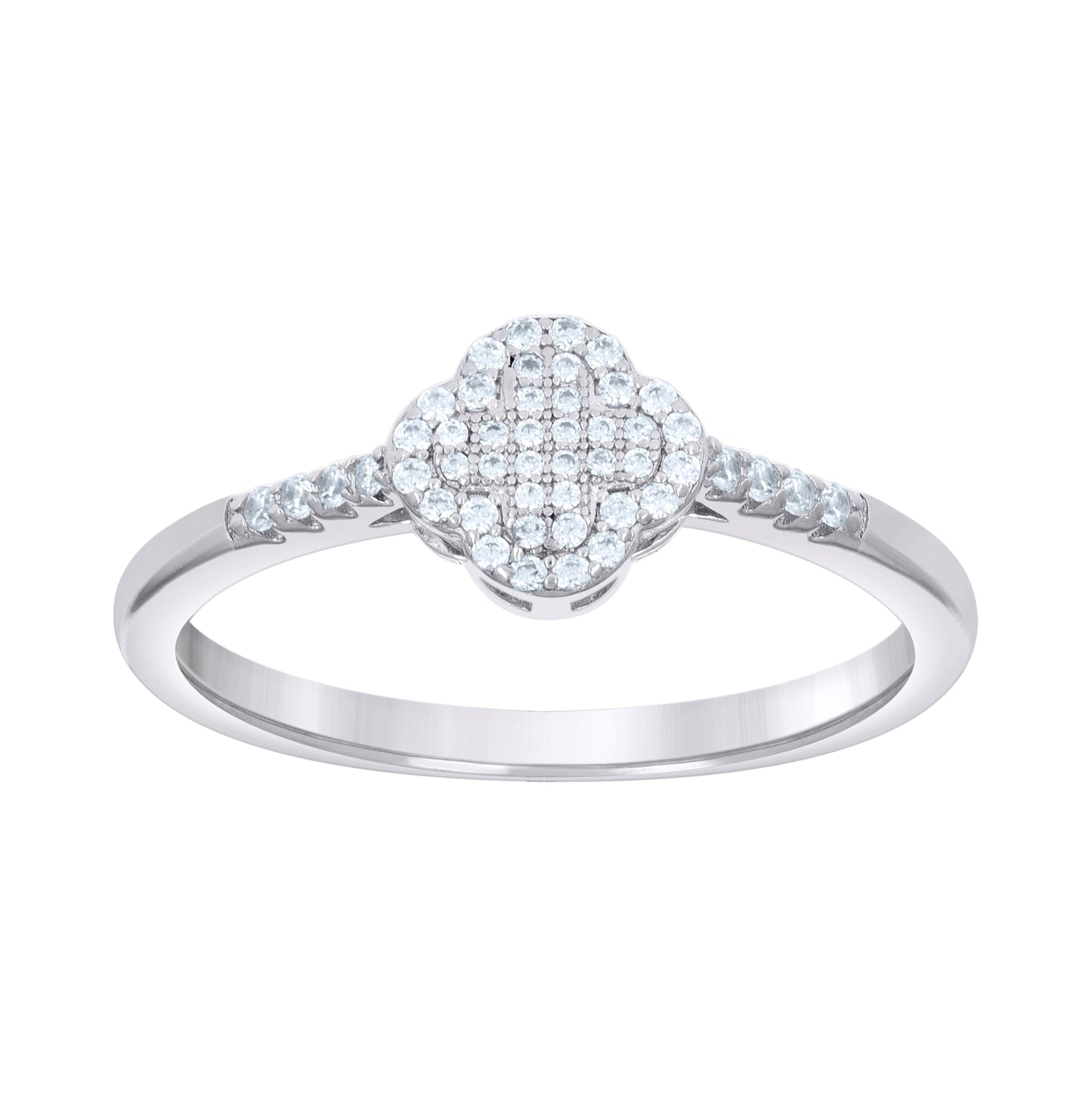 Sterling Silver Women's Cubic-Zirconia Clover Good Luck Bridal Anniversary Wedding Engagement Band Ring