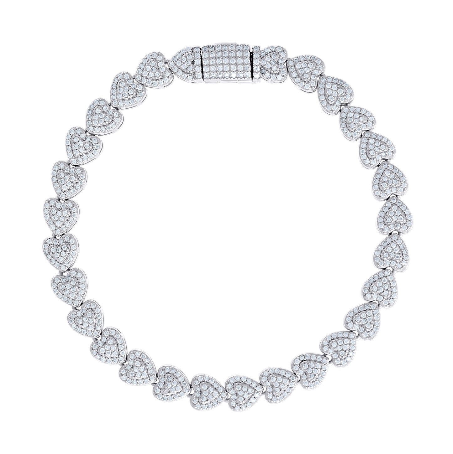 Sterling Silver Womens Moissanite Heart Chain Bracelet 7mm