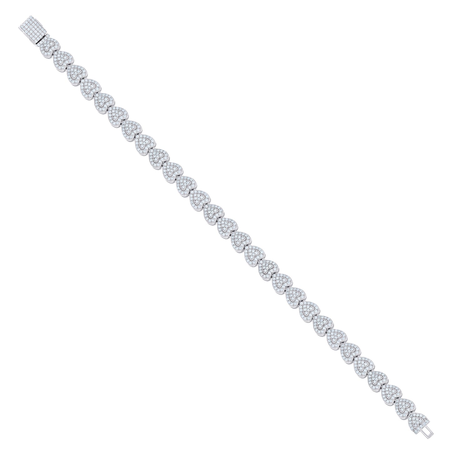 Sterling Silver Womens Moissanite Heart Chain Bracelet 7mm
