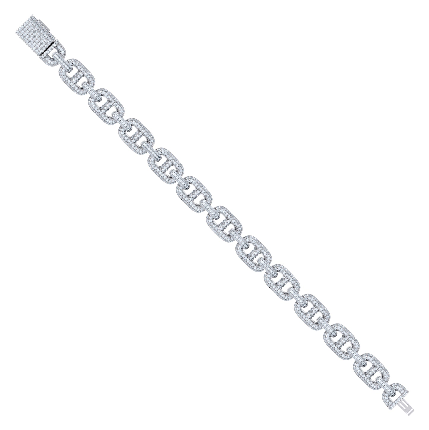 Sterling Silver Moissanite Mariner Link Chain Bracelet 10mm Size 8.5 Inches