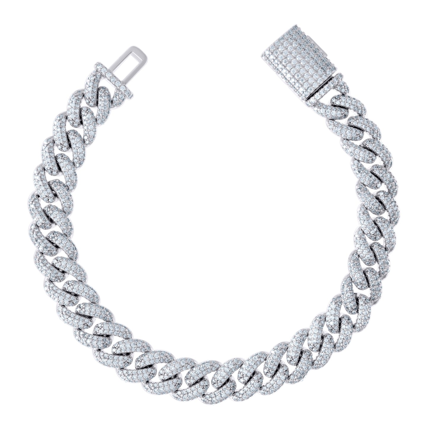 Sterling Silver Moissanite Cuban Chain Bracelet Size 8 Inches