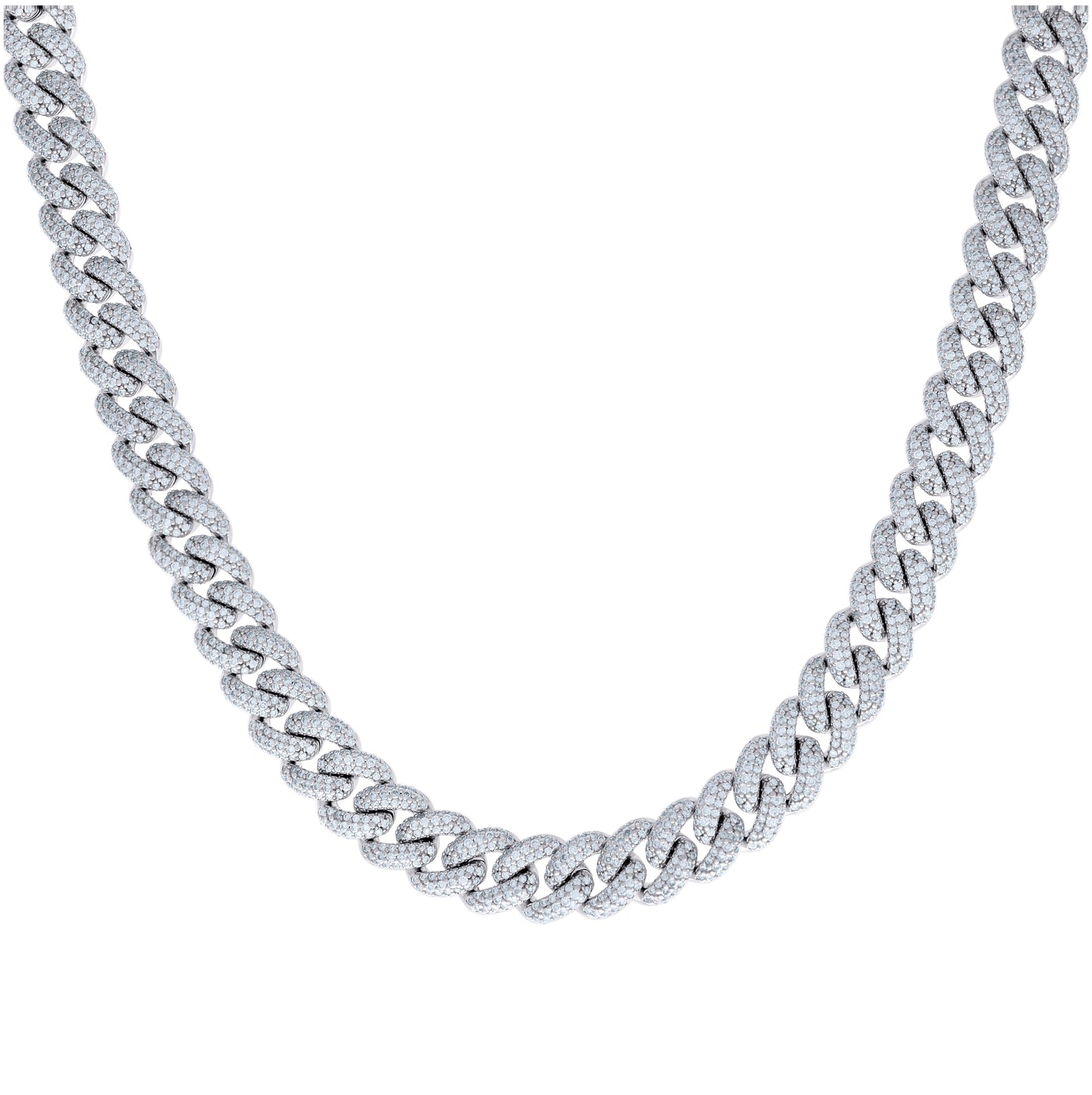 Sterling Silver 16.68 Cttw Moissanite Cuban Chain Necklace 10mm Size 22 Inches