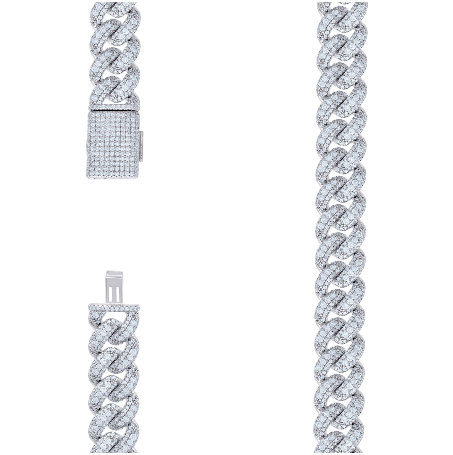 Sterling Silver 30.24 Cttw Moissanite Cuban Chain Necklace 12mm Size 22 Inches