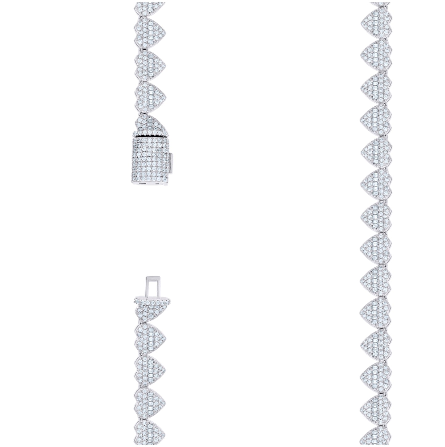 Sterling Silver Round & Baguette Moissanite Heart Link Necklace