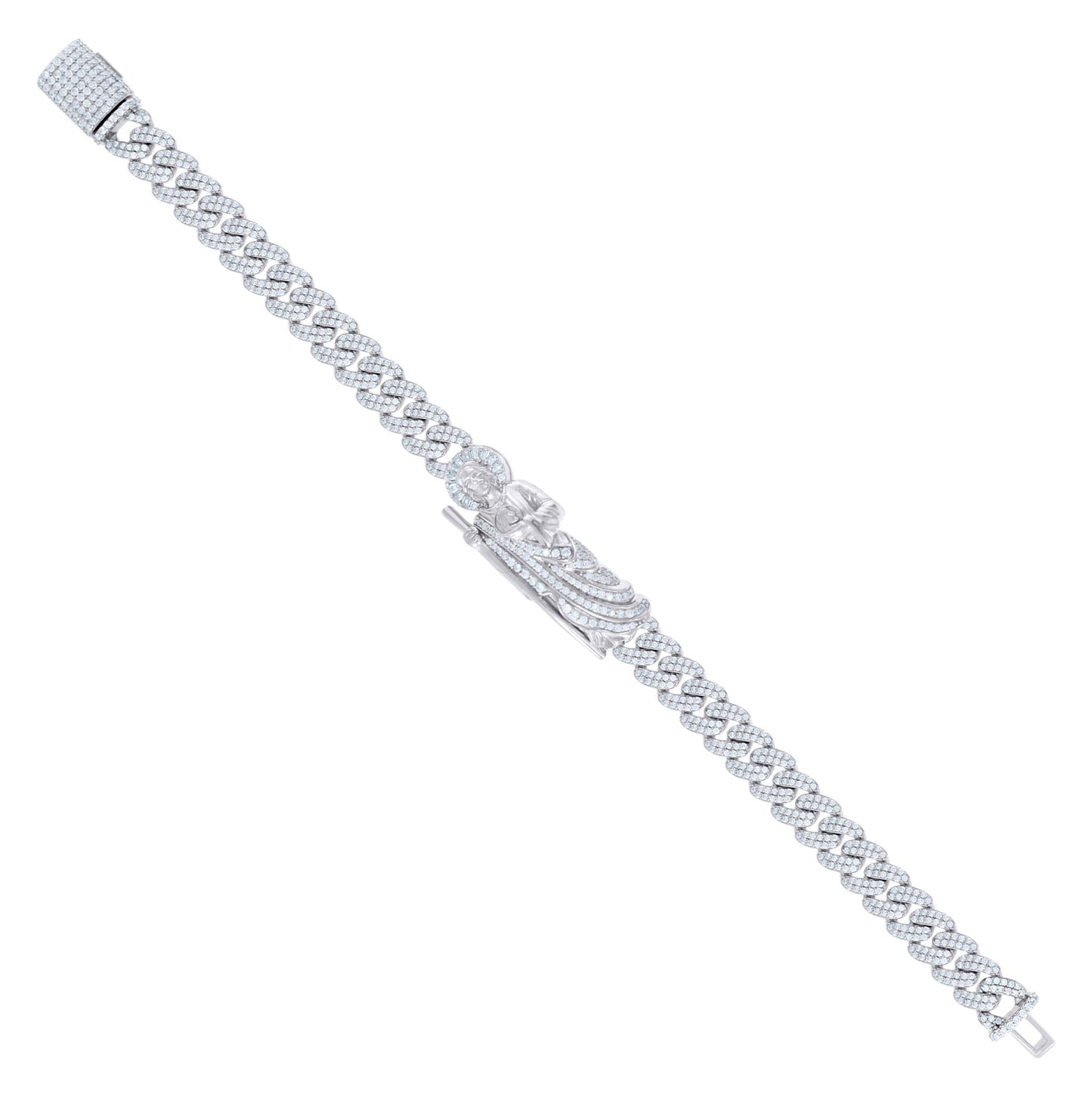 Sterling Silver 5.11 Cttw Round, 0.43 Cttw Baguette Moissanite St. Jude Bracelet Size 8.5 Inches