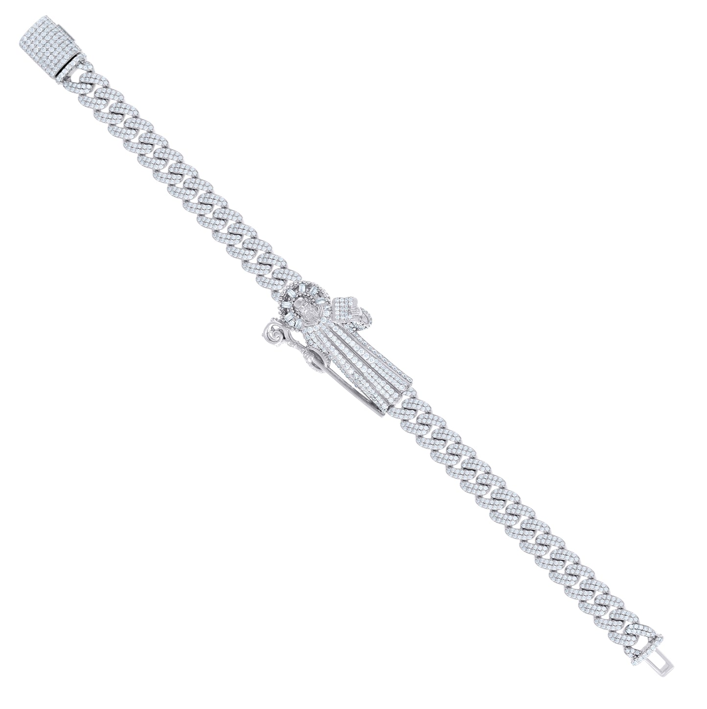 Sterling Silver 5.85 Cttw Round, 0.45 Cttw Baguette Moissanite St. Augustine Bracelet Size 8.5 Inches