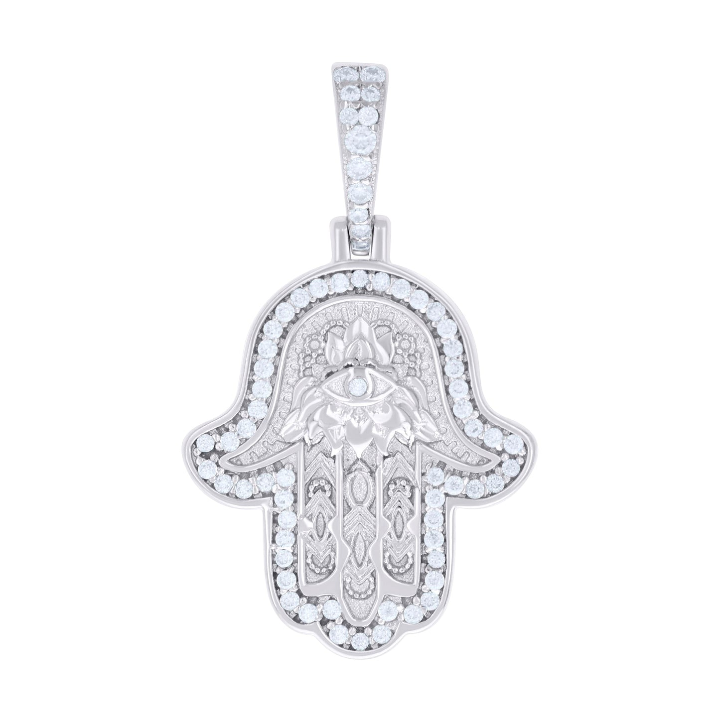 Sterling Silver Mens 0.37 Cttw Moissanite Hamsa Symbol Religious Pendant