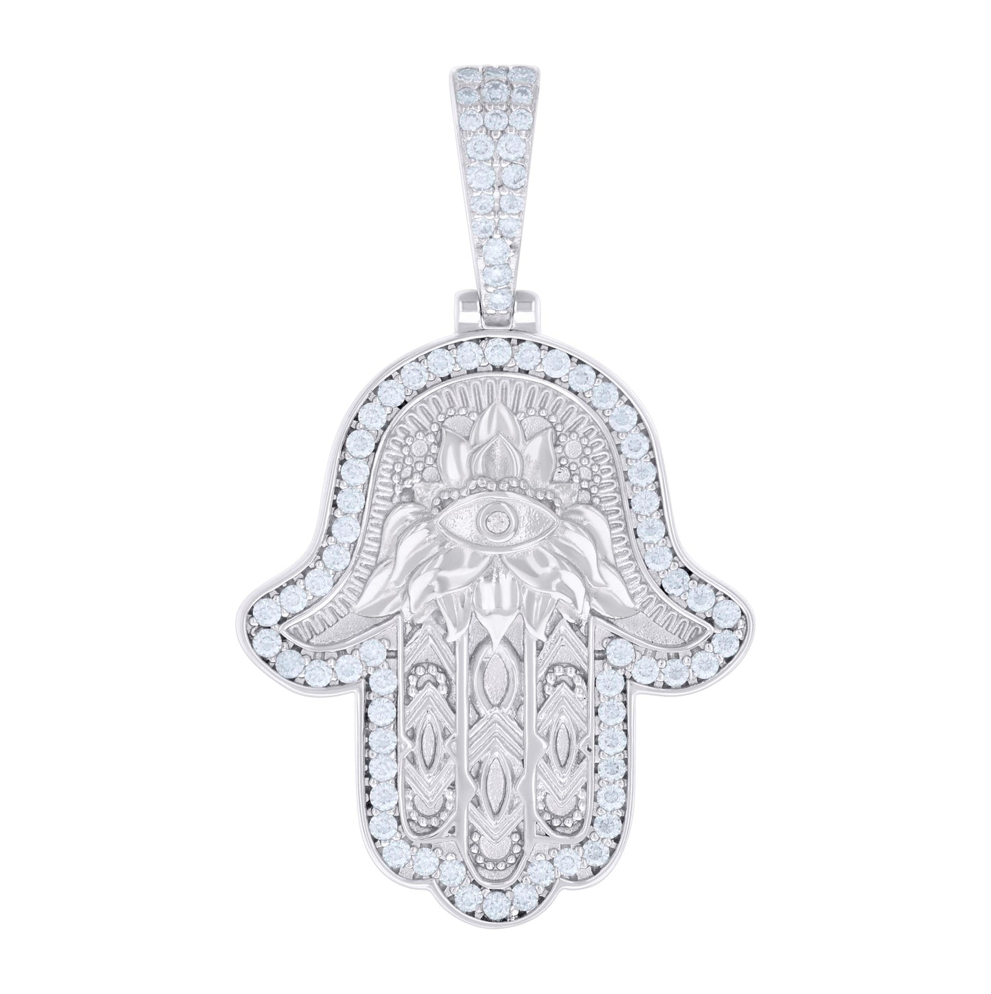 Sterling Silver Mens 1.38 Cttw Moissanite Hamsa Symbol Religious Pendant