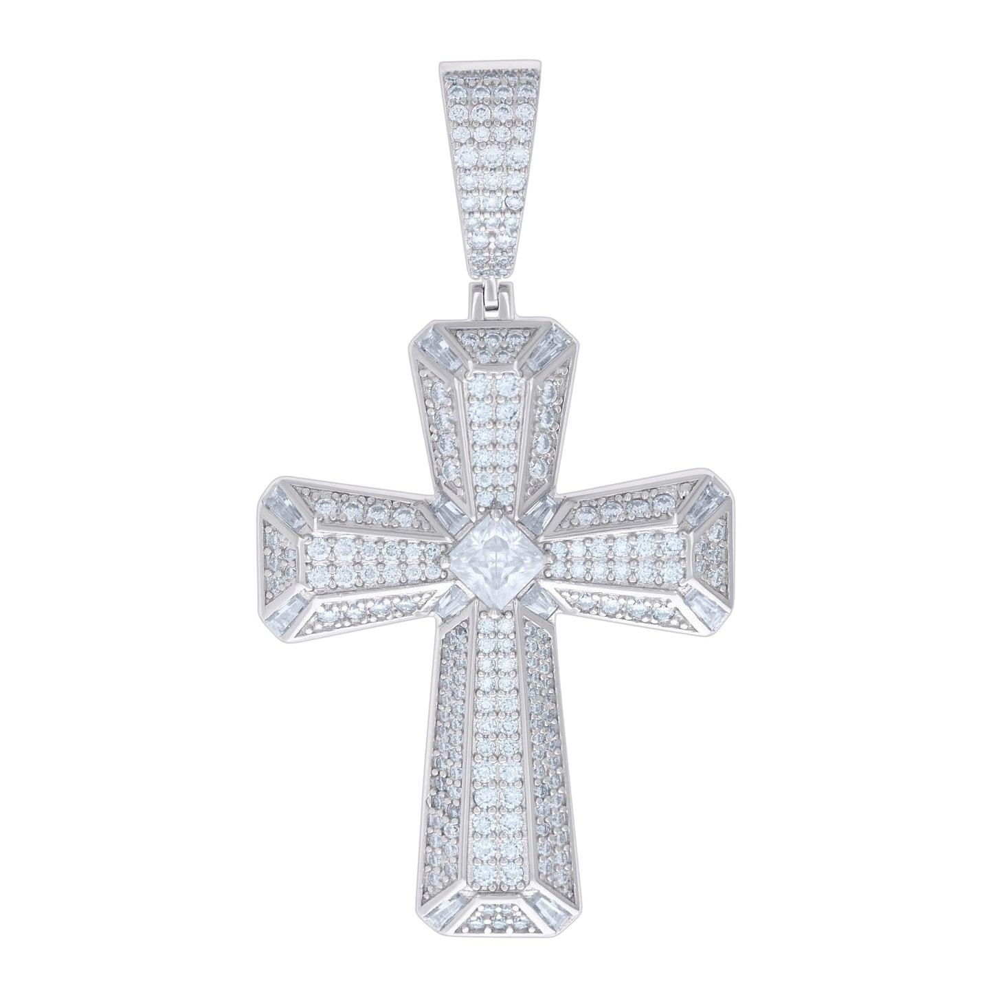 Sterling Silver Mens 2.68 Cttw Round 2.28 Cttw Baguette Moissanite Cross Religious Pendant