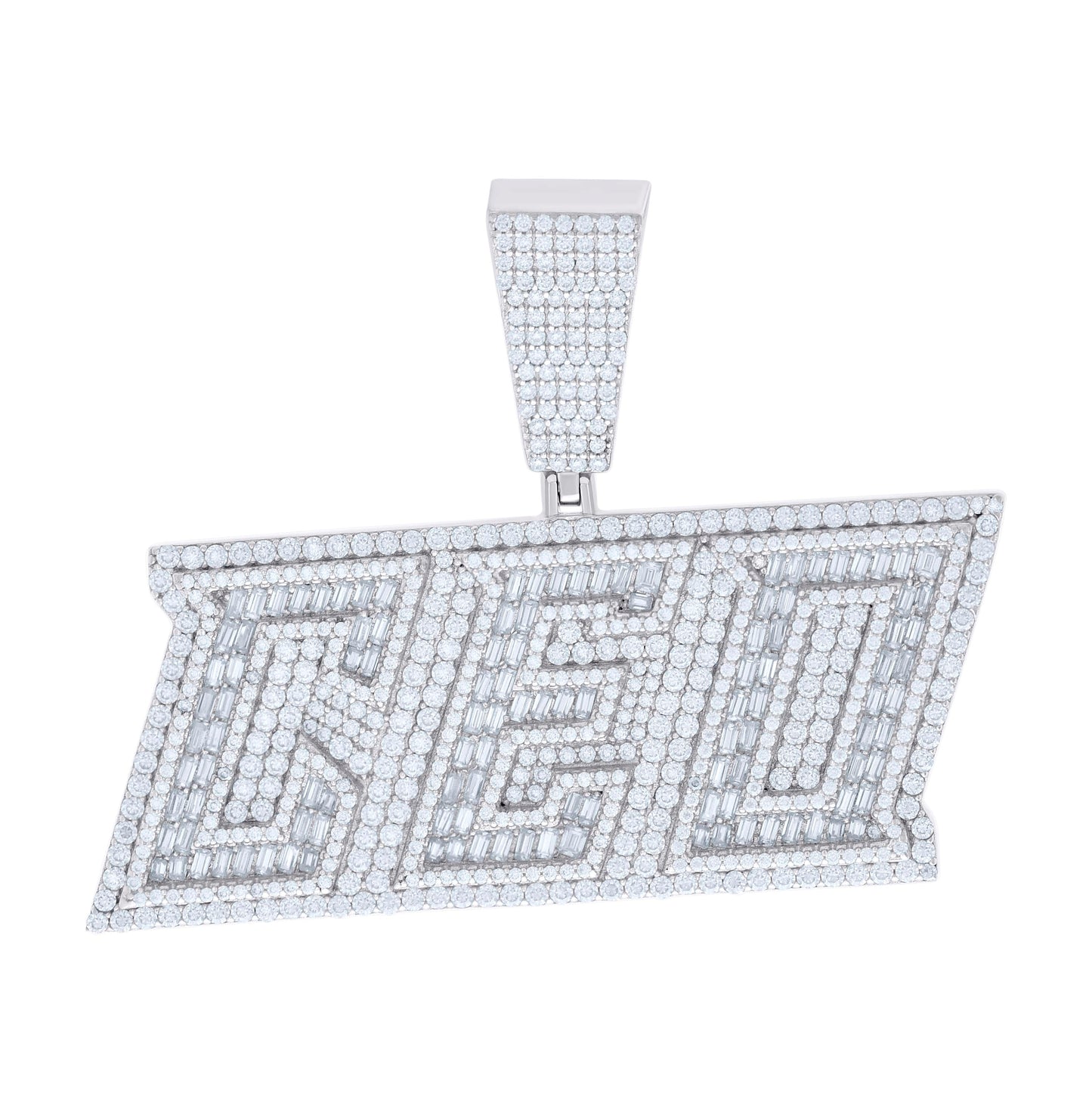 Sterling Silver Mens 4.81 Cttw Round 3.34 Cttw Baguette Moissanite CEO Fashion Pendant