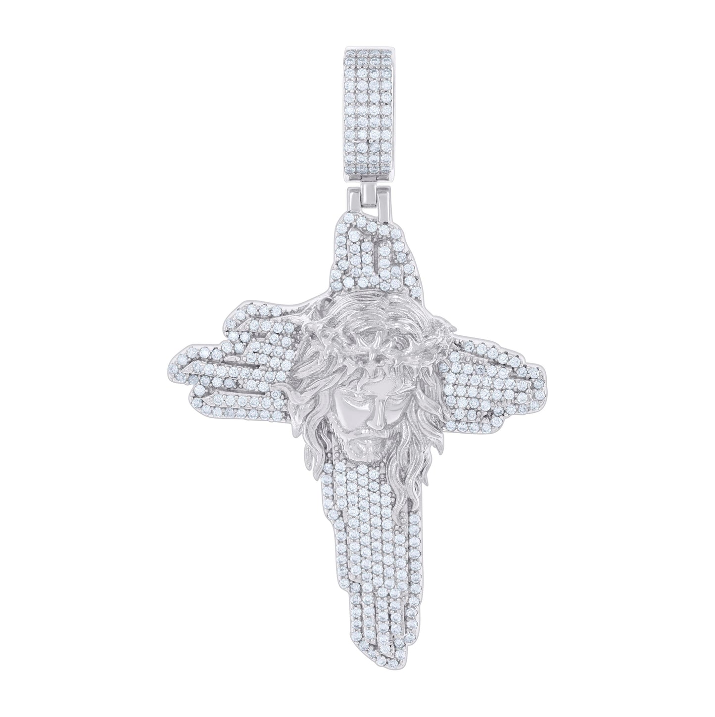 Sterling Silver Mens 1.41 Cttw Moissanite Cross Jesus Religious Pendant