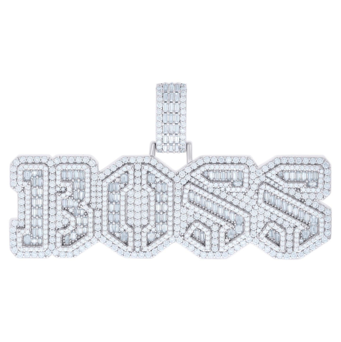 Sterling Silver Mens 4.62 Cttw Round 3.52 Cttw Baguette Moissanite BOSS Fashion Pendant