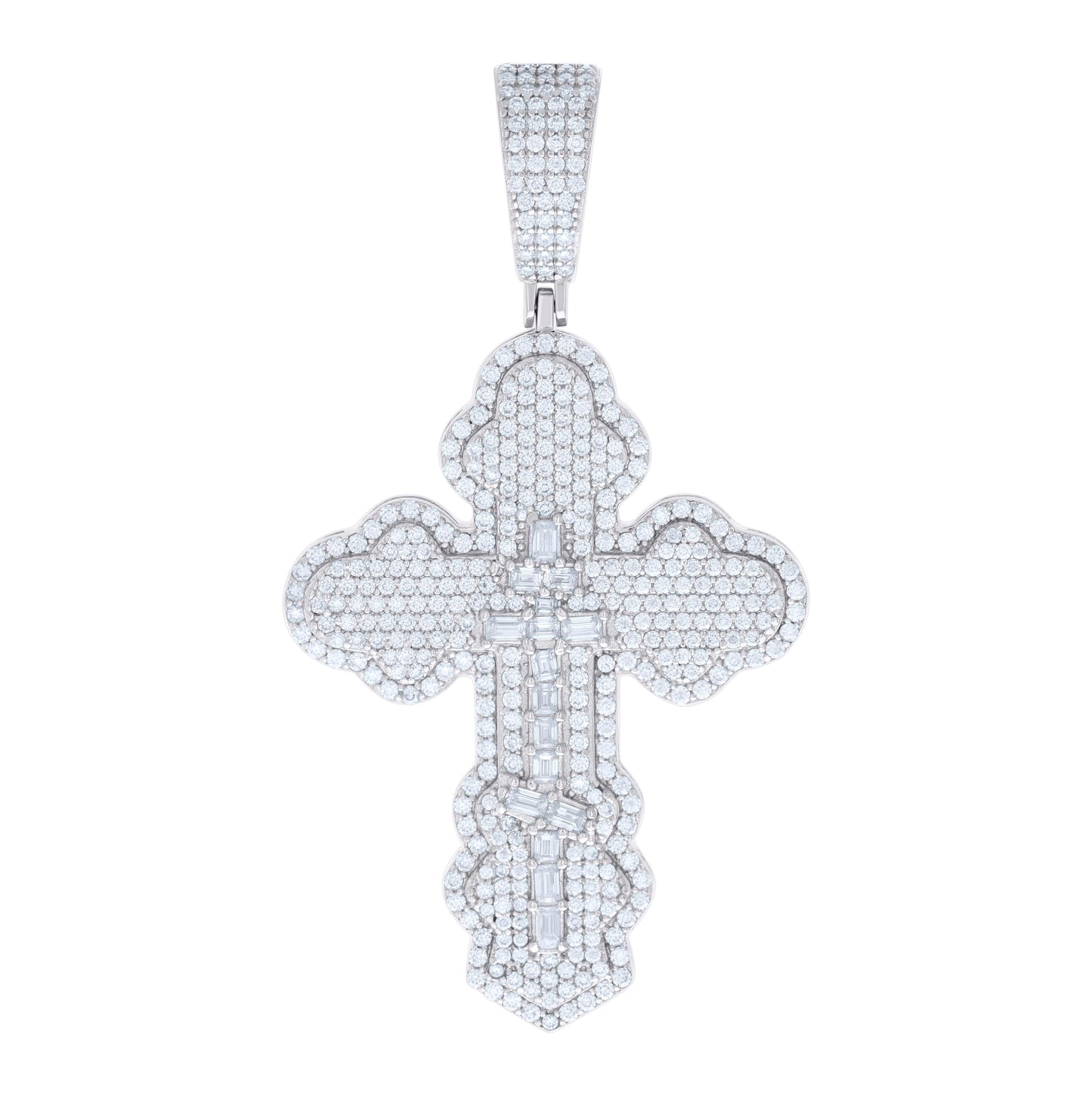 Sterling Silver Mens 2.54 Cttw Round 0.74 Cttw Baguette Moissanite Cross Religious Pendant