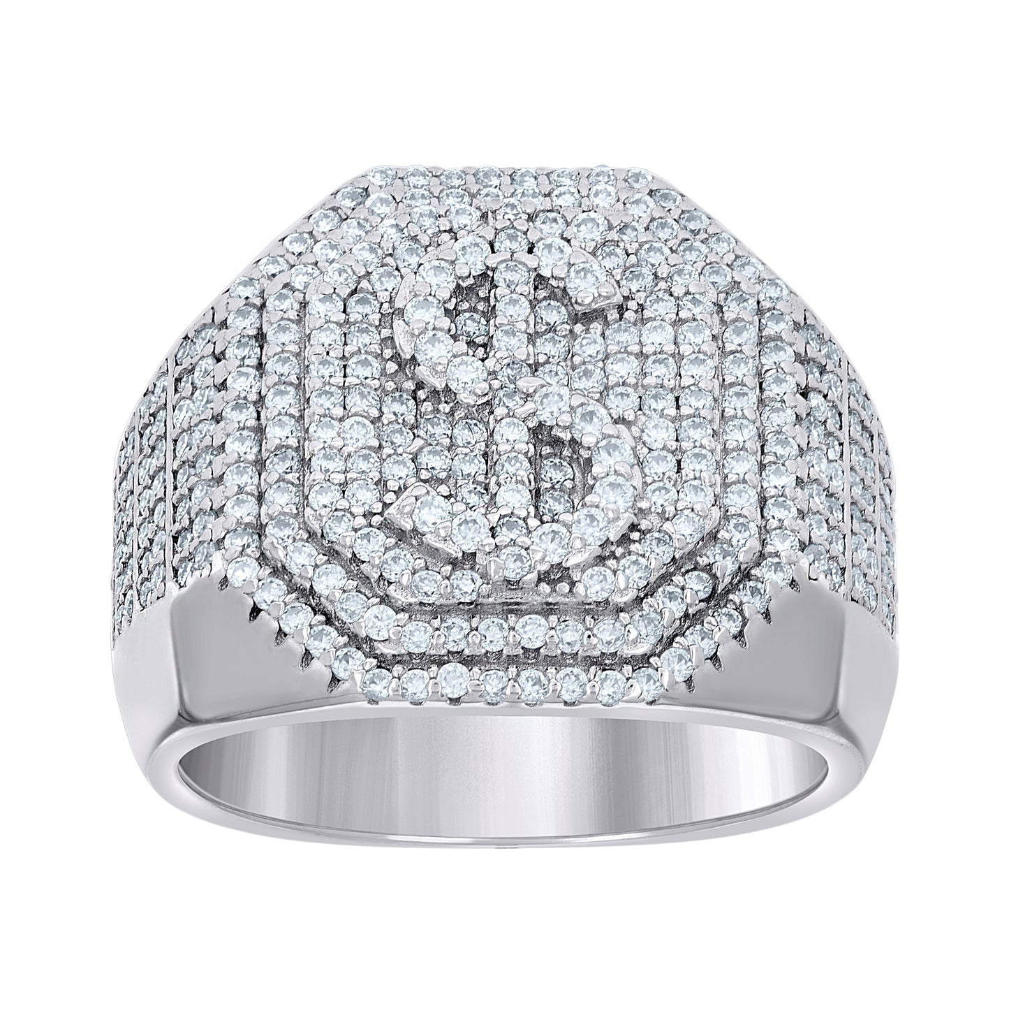 Sterling Silver Mens 1.58ct Moissanite Octagon Head Dollar Sign Currency Bridal Anniversary Wedding Engagement Band Ring