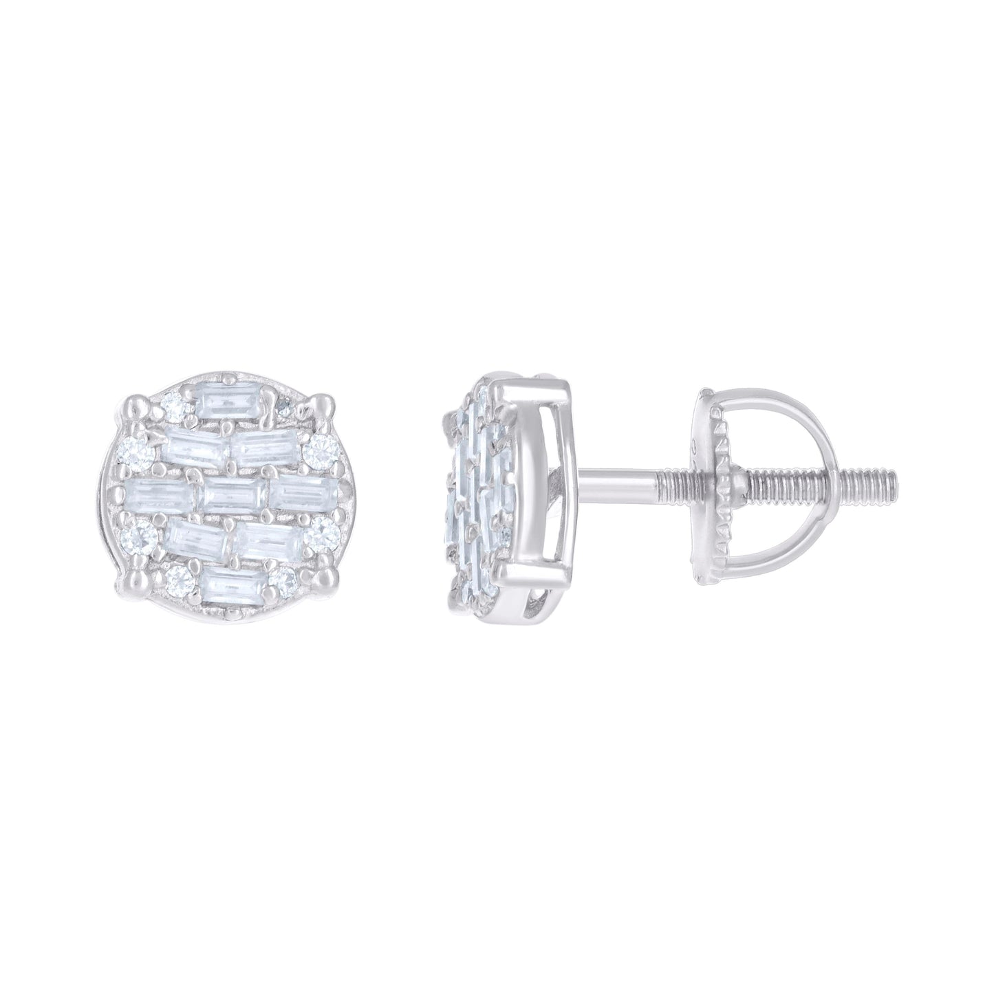 Sterling Silver Womens 0.08 Cttw Round 0.5 Cttw Baguette Moissanite Fashion Stud Earrings