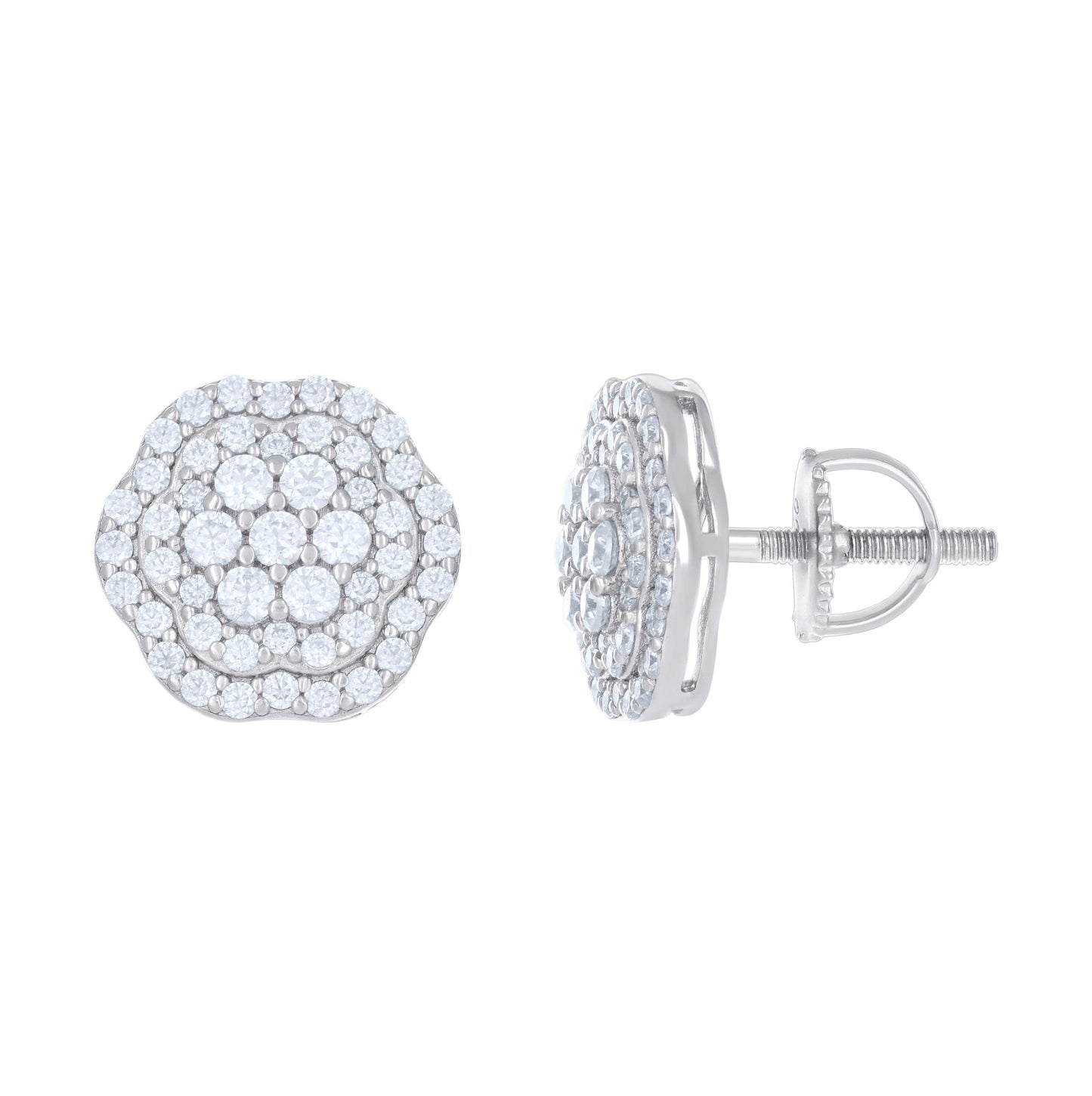 Sterling Silver Womens 1.1 Cttw Moissanite Flower Fashion Stud Earrings