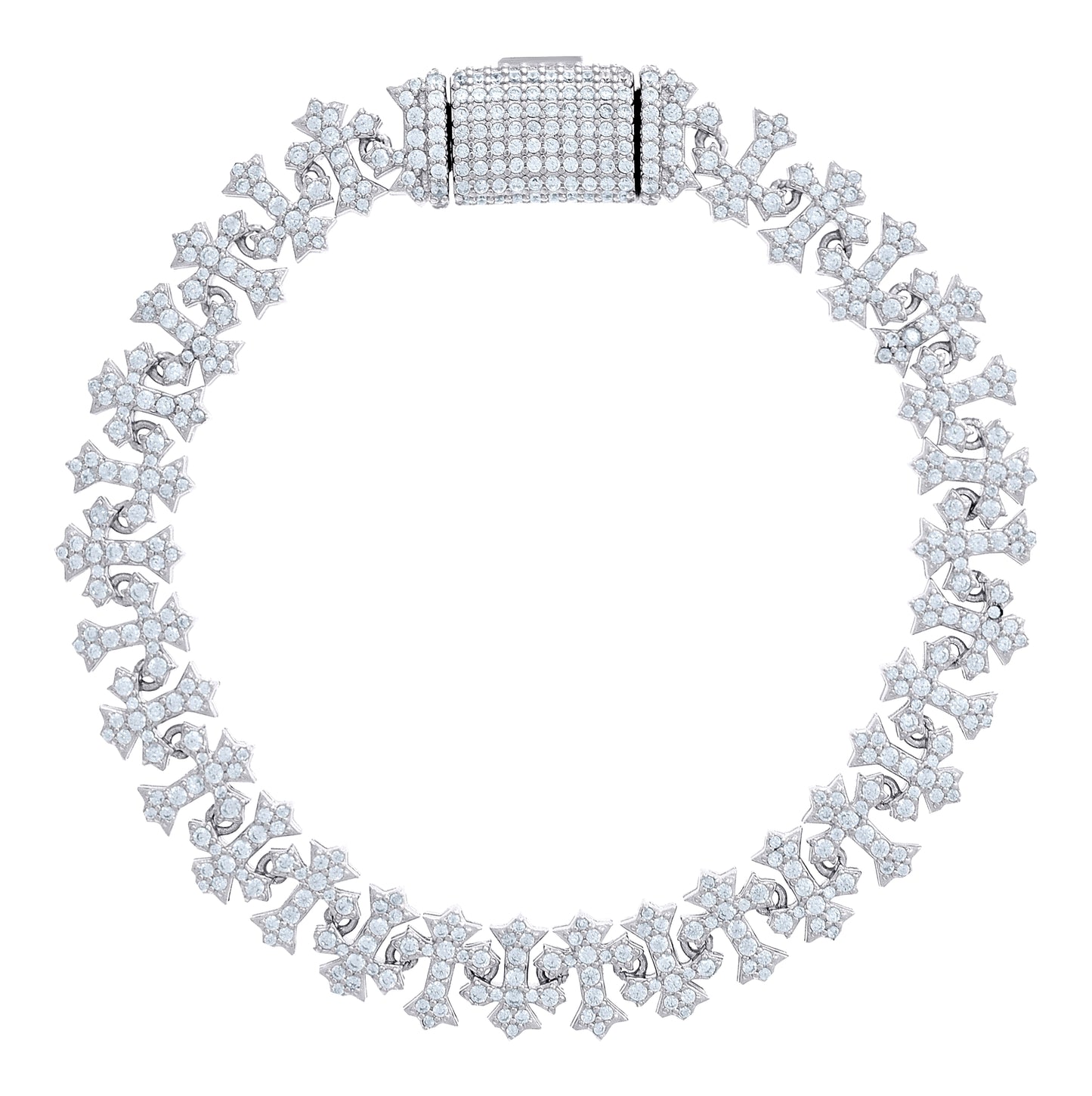 Sterling Silver Mens Cubic-Zirconia Crosses Link Fashion Bracelet 10mm