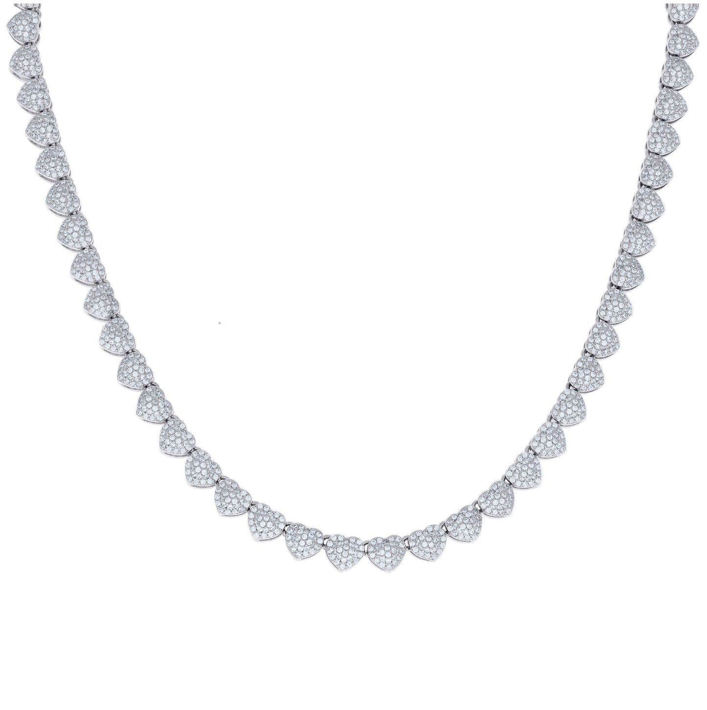 Sterling Silver Womens Cubic-Zirconia Heart Link Necklace 6mm