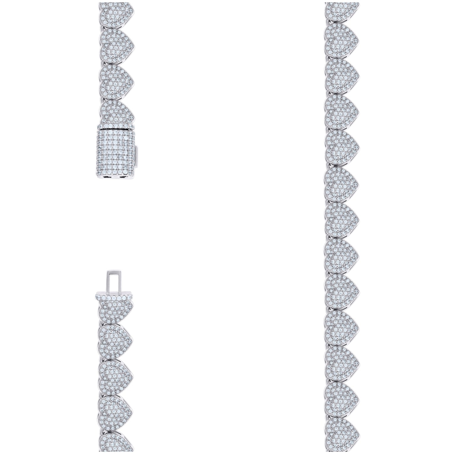 Sterling Silver Womens Cubic-Zirconia Heart Link Necklace 8mm