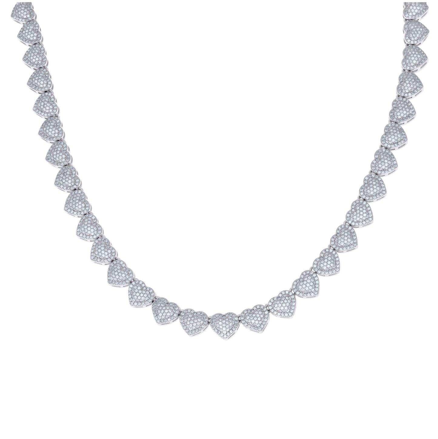 Sterling Silver Womens Cubic-Zirconia Heart Link Necklace 8mm
