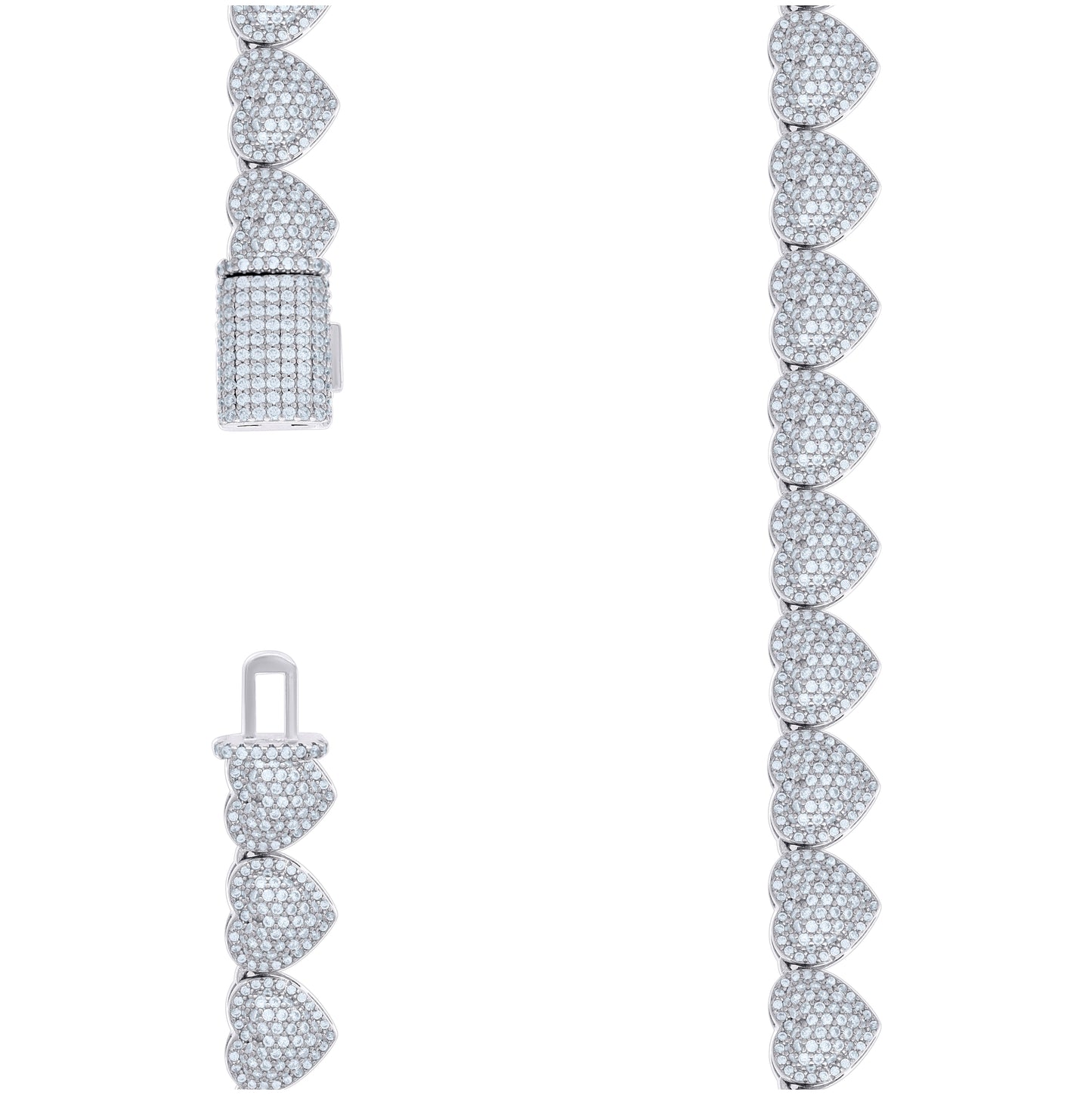 Sterling Silver Womens Cubic-Zirconia Heart Link Necklace 10mm