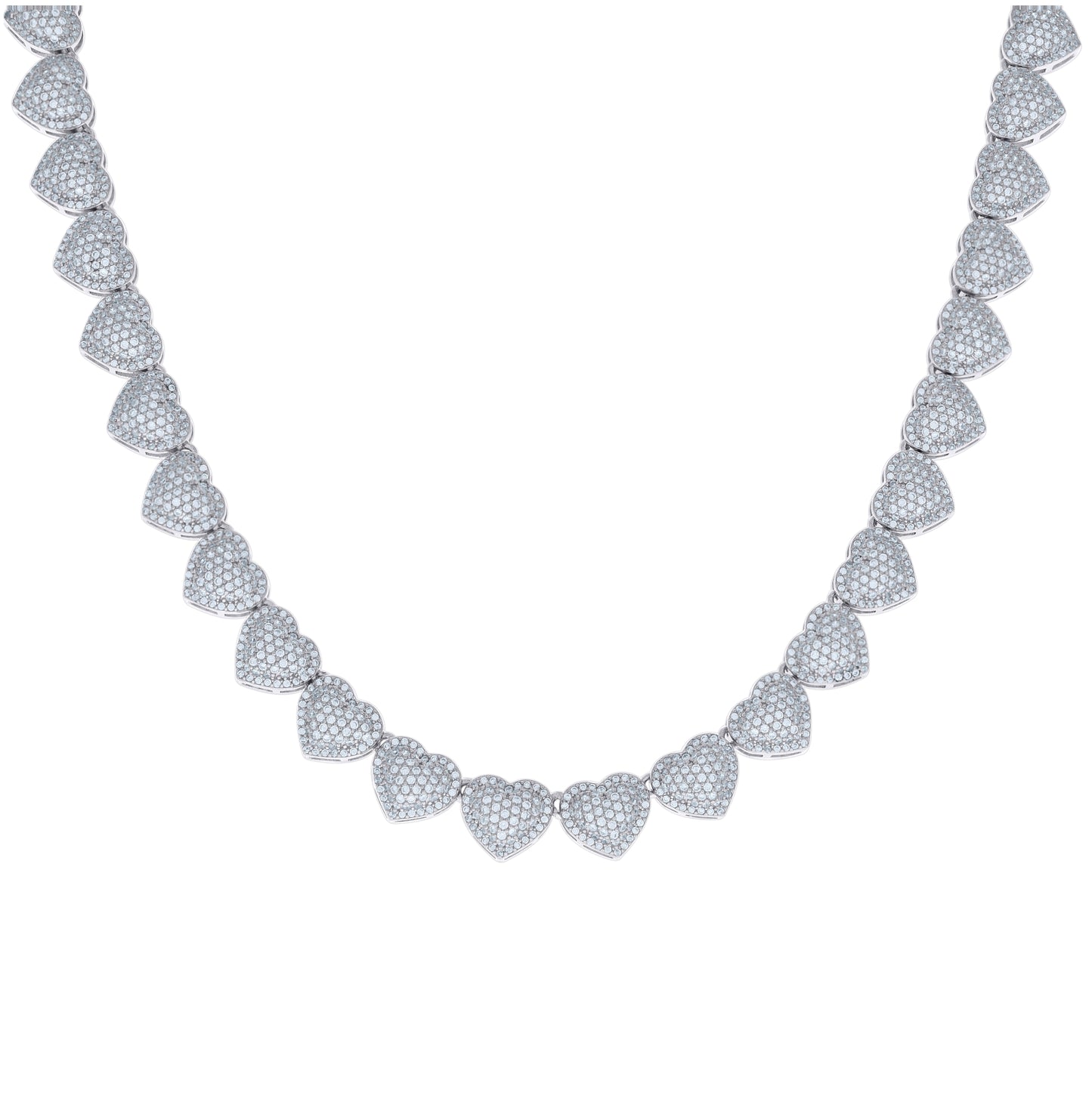 Sterling Silver Womens Cubic-Zirconia Heart Link Necklace 10mm