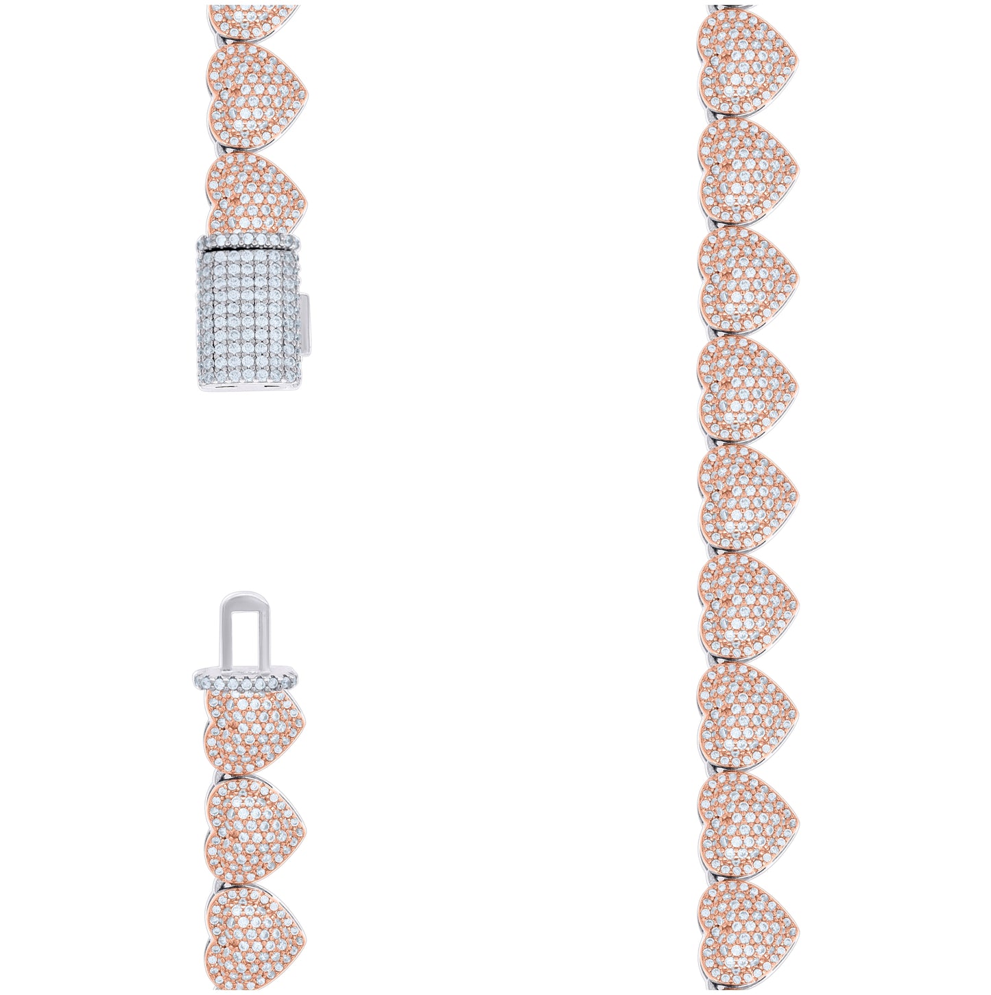 Sterling Silver Rose-tone Womens Cubic-Zirconia Heart Link Necklace 10mm