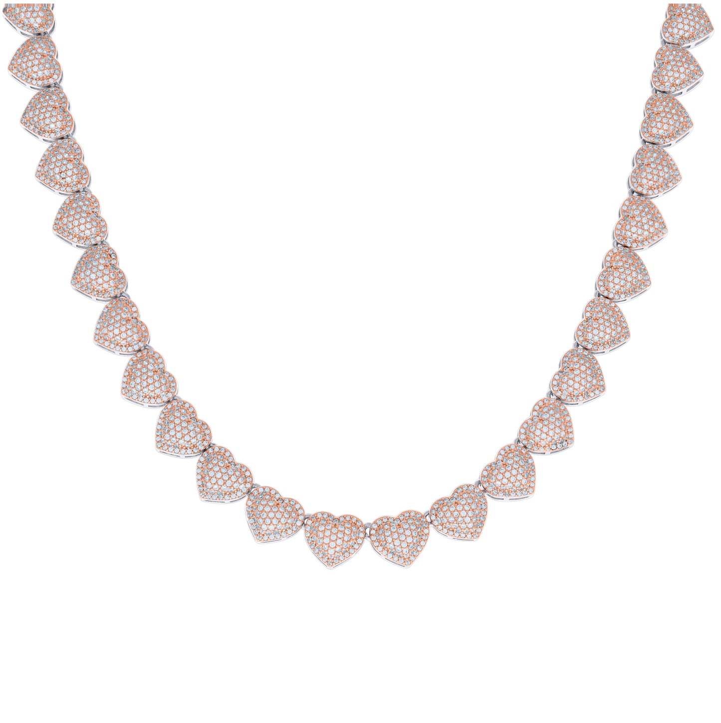 Sterling Silver Rose-tone Womens Cubic-Zirconia Heart Link Necklace 10mm