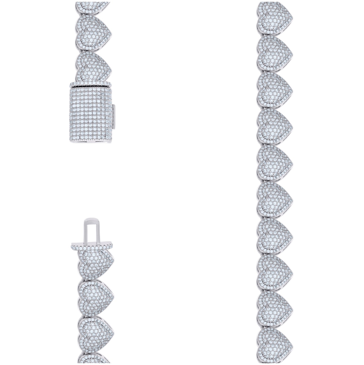 Sterling Silver Womens Cubic-Zirconia Heart Link Necklace 12mm