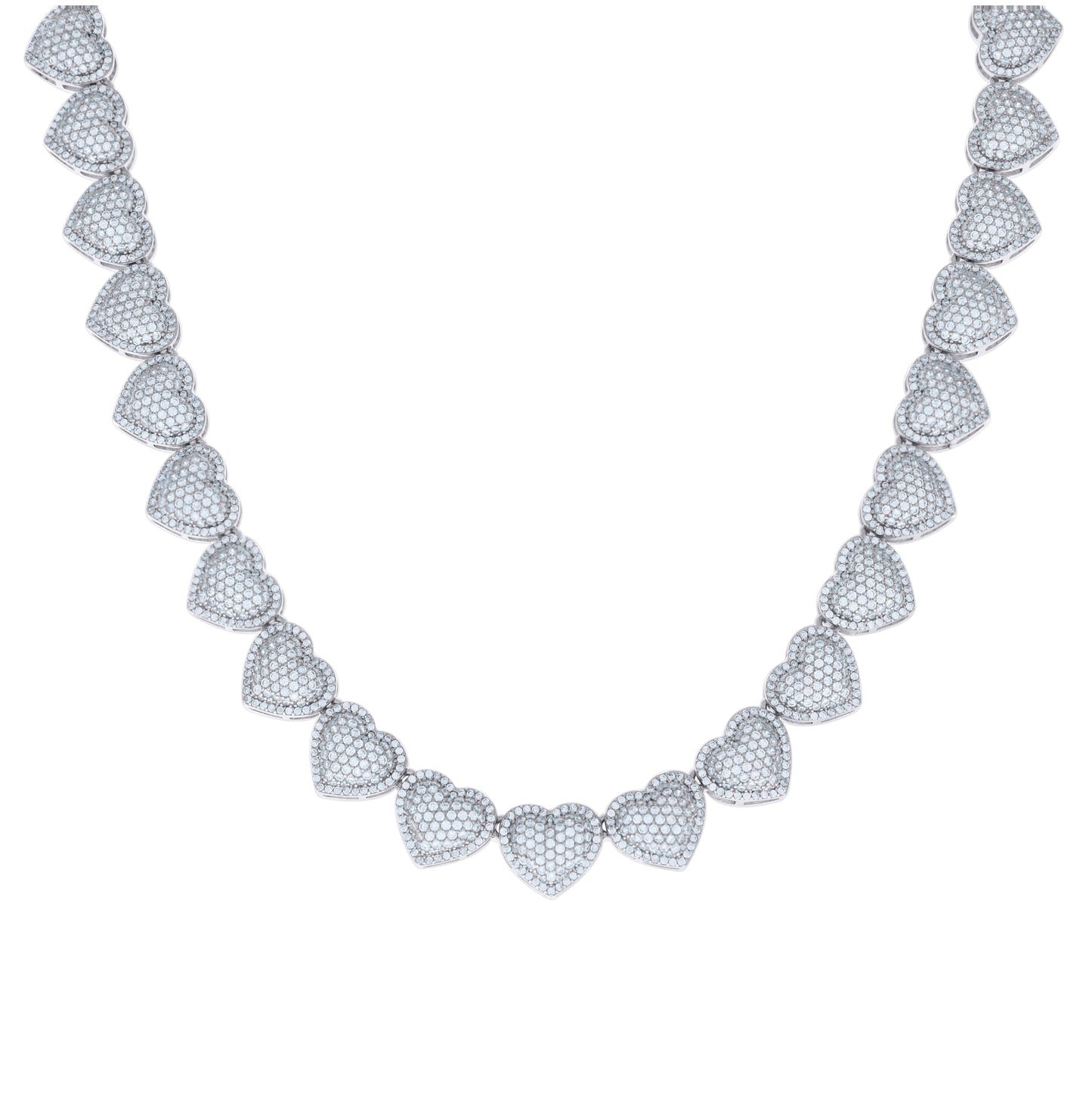 Sterling Silver Womens Cubic-Zirconia Heart Link Necklace 12mm