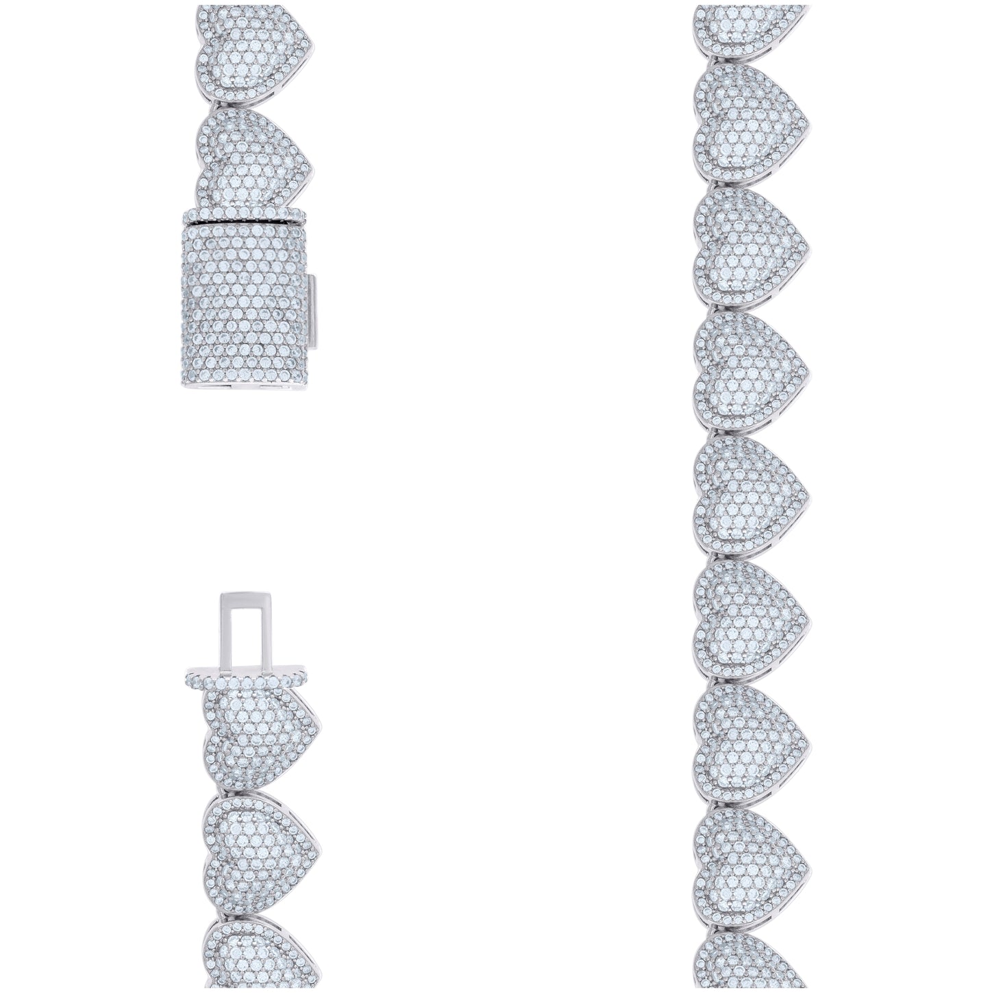 Sterling Silver Womens Cubic-Zirconia Heart Link Necklace 14mm