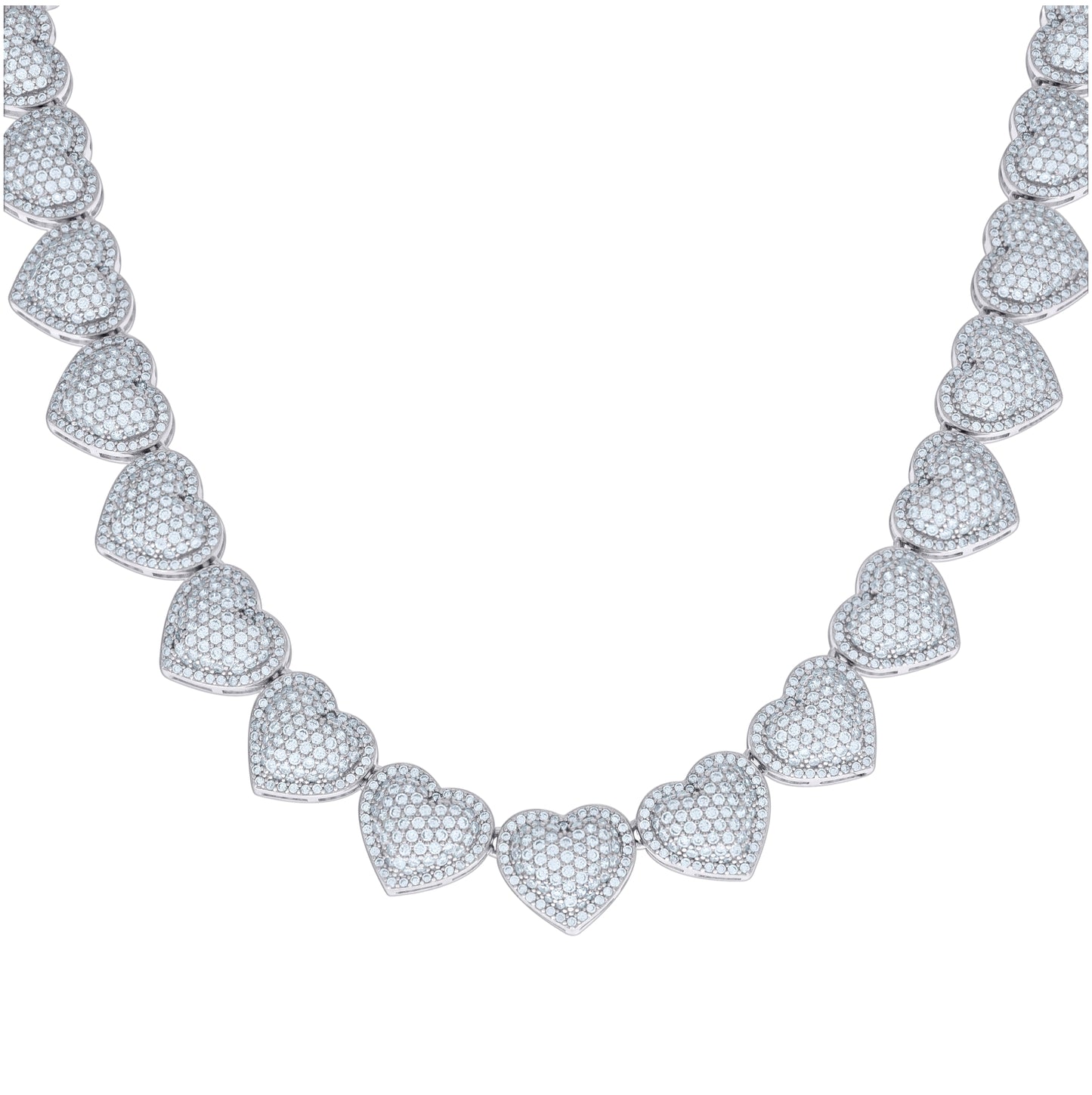 Sterling Silver Womens Cubic-Zirconia Heart Link Necklace 14mm