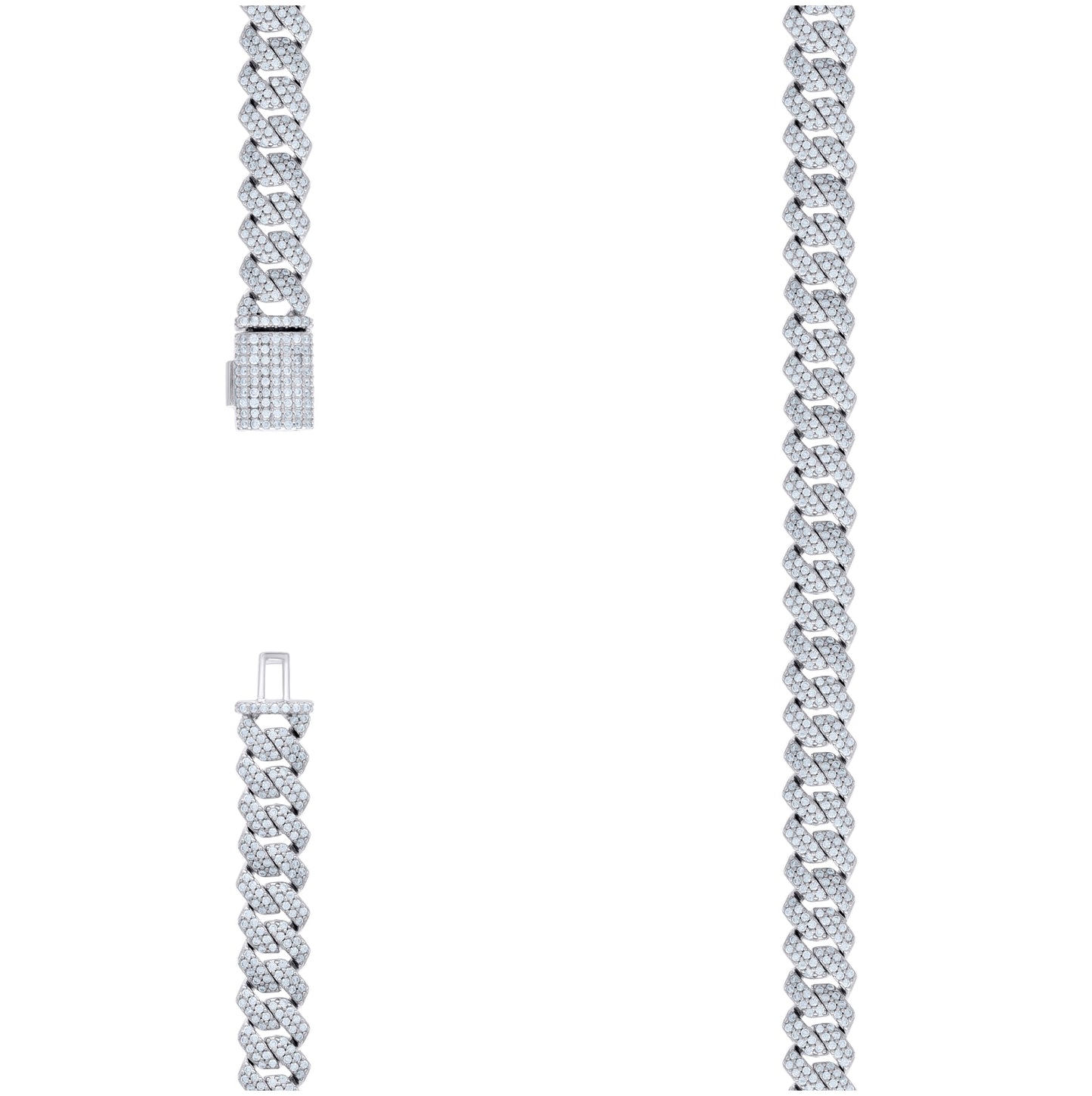 Sterling Silver Moissanite Square Cuban Chain Necklace 8mm