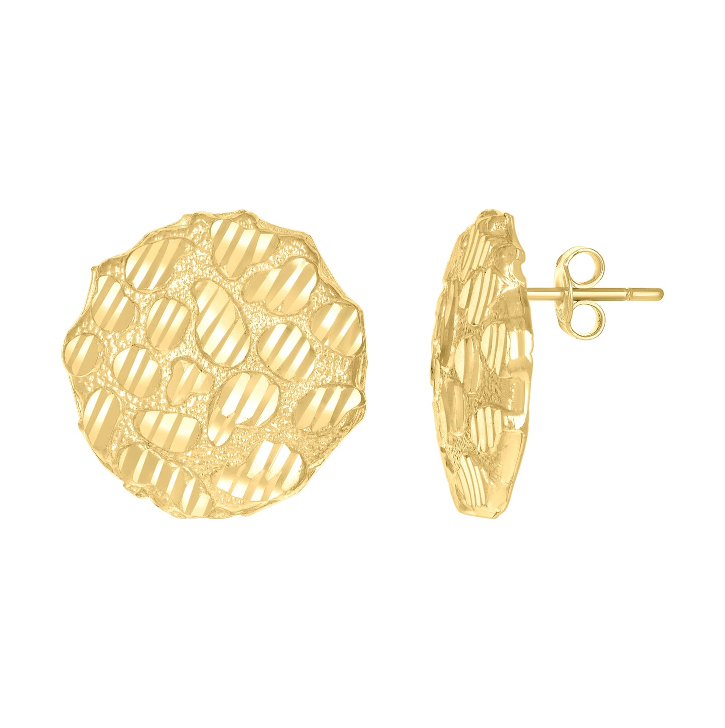 10K Yellow Gold Womens Nugget Round Stud Earrings