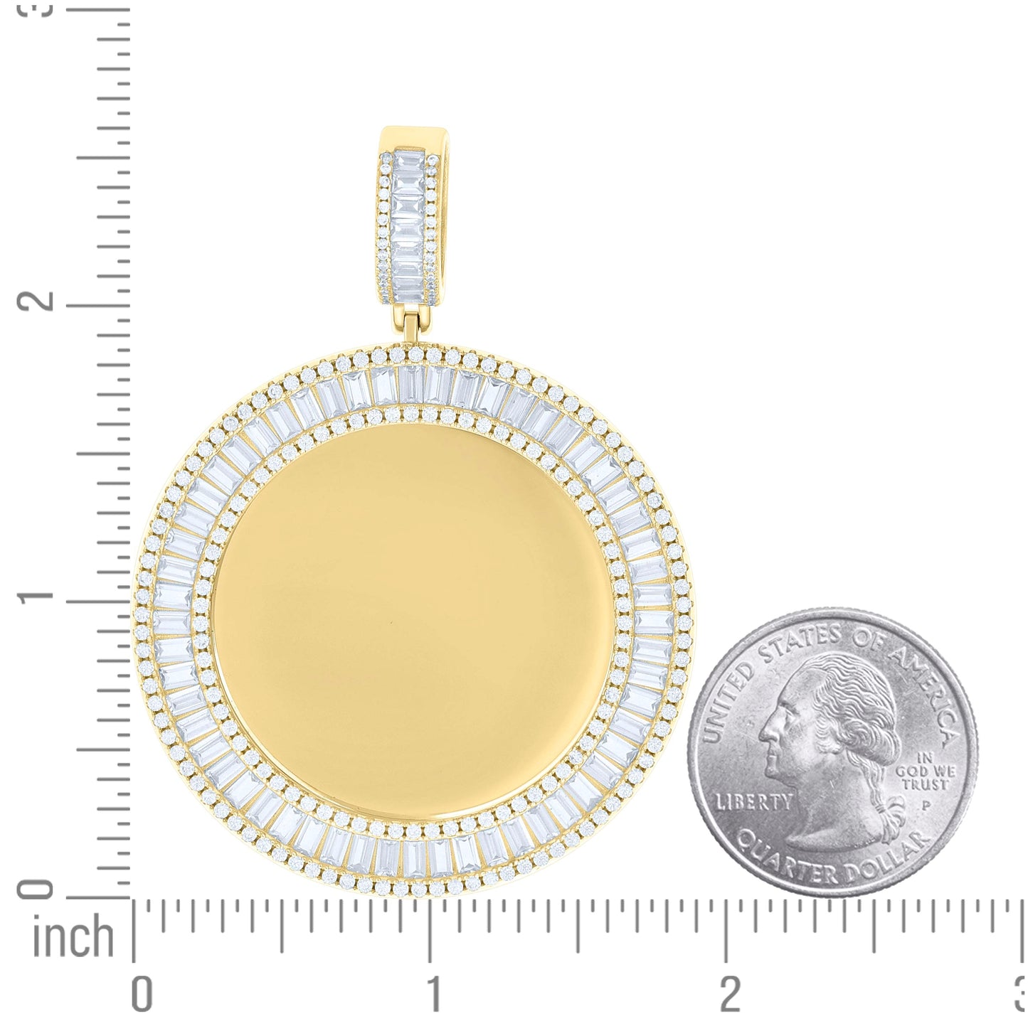 Sterling Silver Yellow-tone Unisex Round Baguette Cubic-Zirconia Memory Circle Photo Frame Charm Pendant