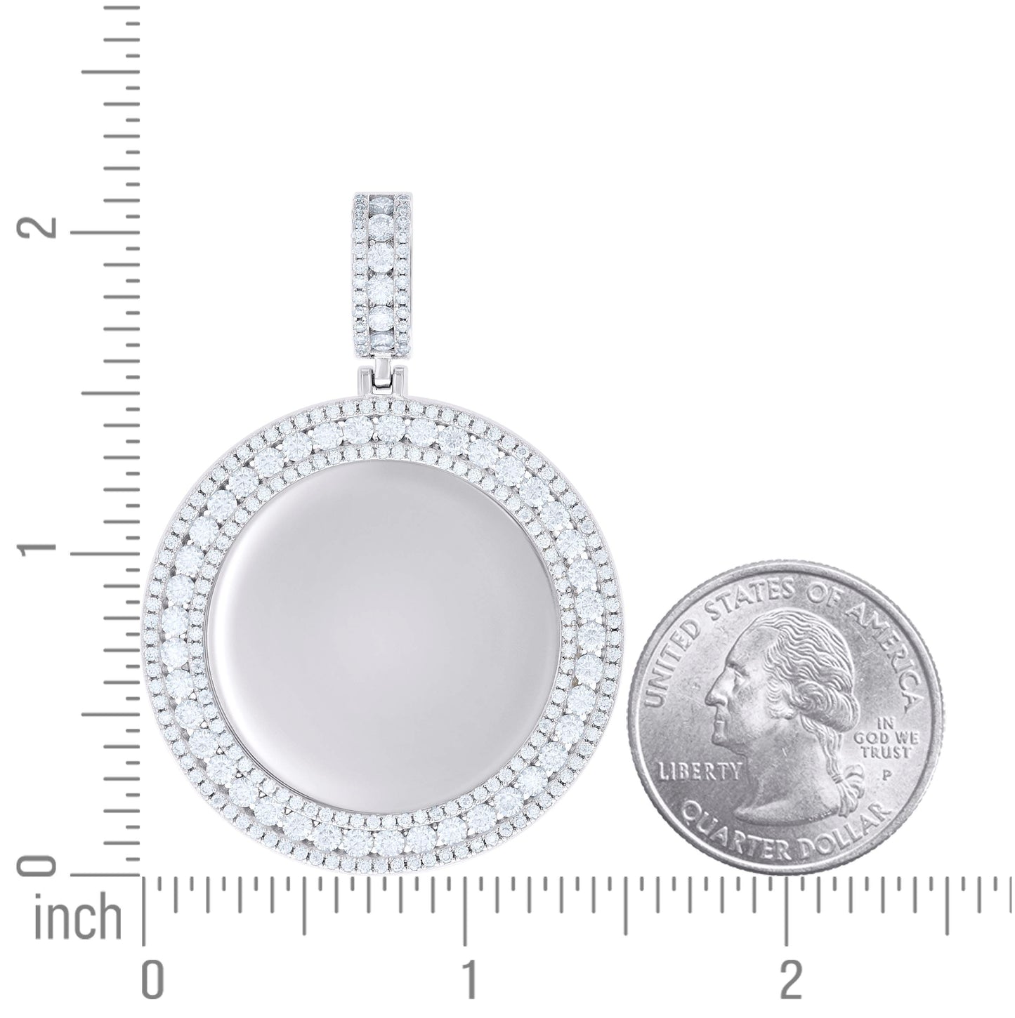 Sterling Silver Mens Cubic-Zirconia Round Memories Photo Frame Pendant