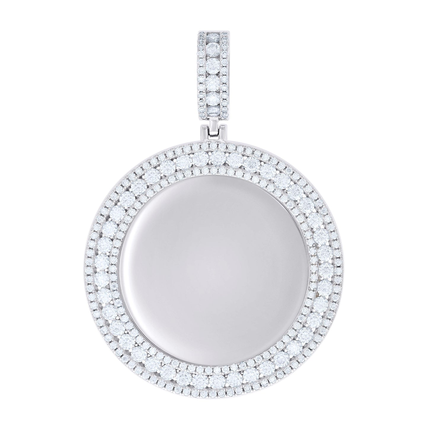 Sterling Silver Mens Cubic-Zirconia Round Memories Photo Frame Pendant