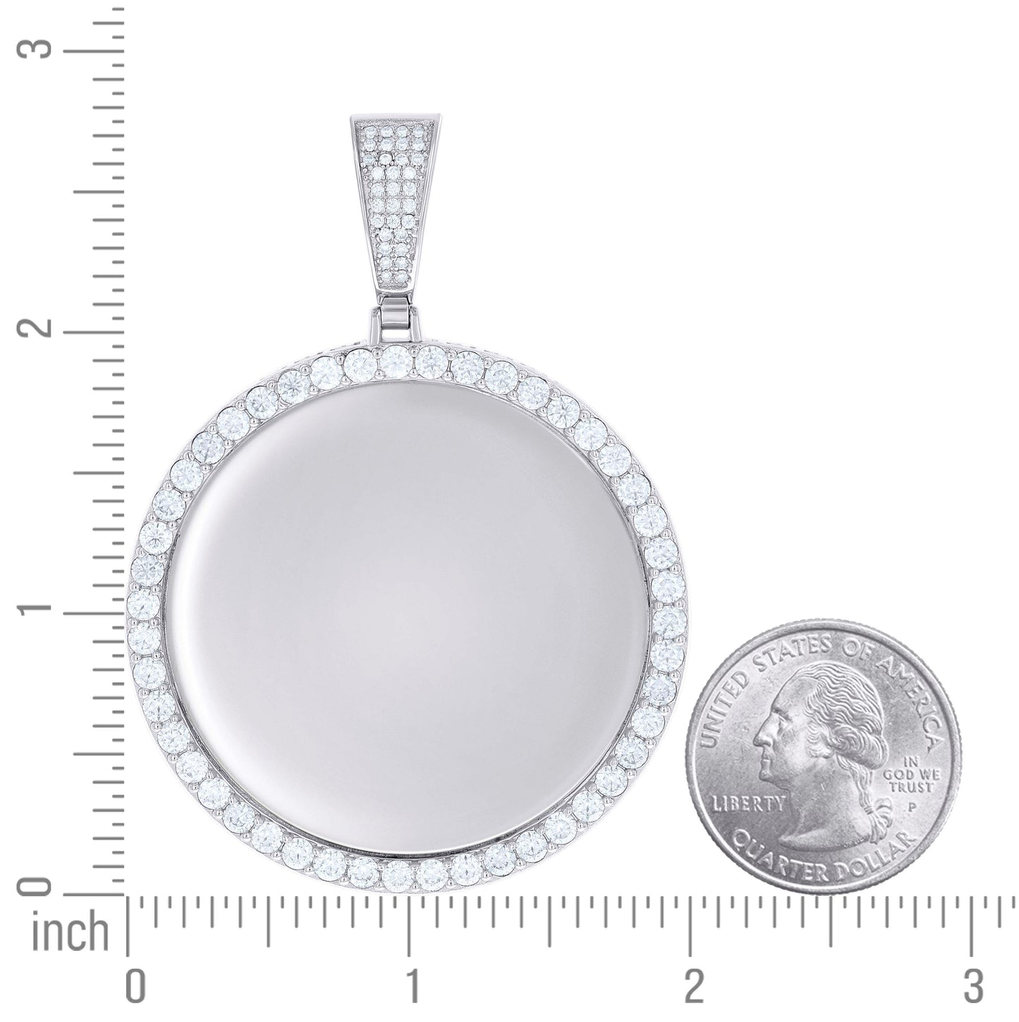 Sterling Silver Unisex Cubic-Zirconia Memory Circle Photo Frame Charm Pendant