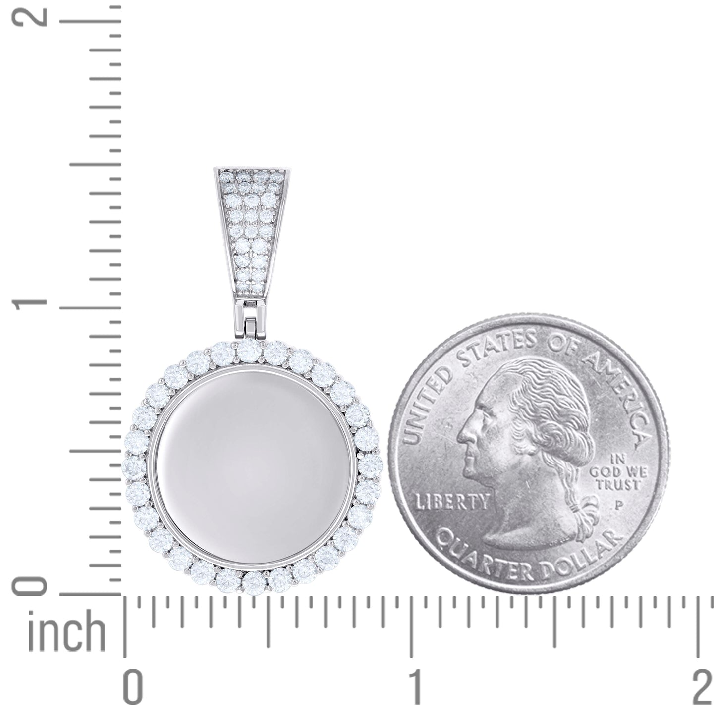 Sterling Silver Unisex Round Moissanite Memory Picture Frame Charm Pendant