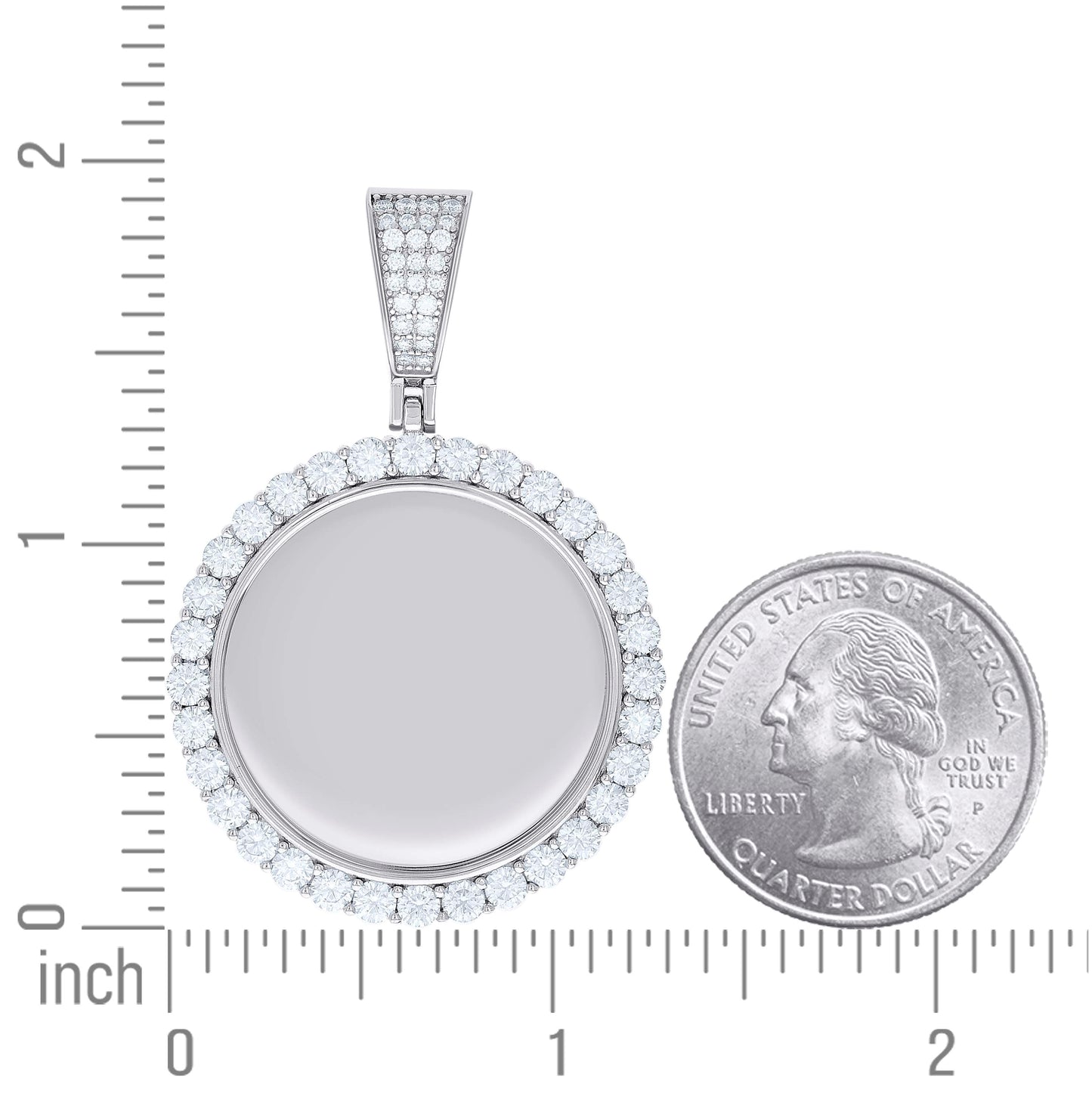 Sterling Silver Unisex Round Moissanite Memory Picture Frame Charm Pendant