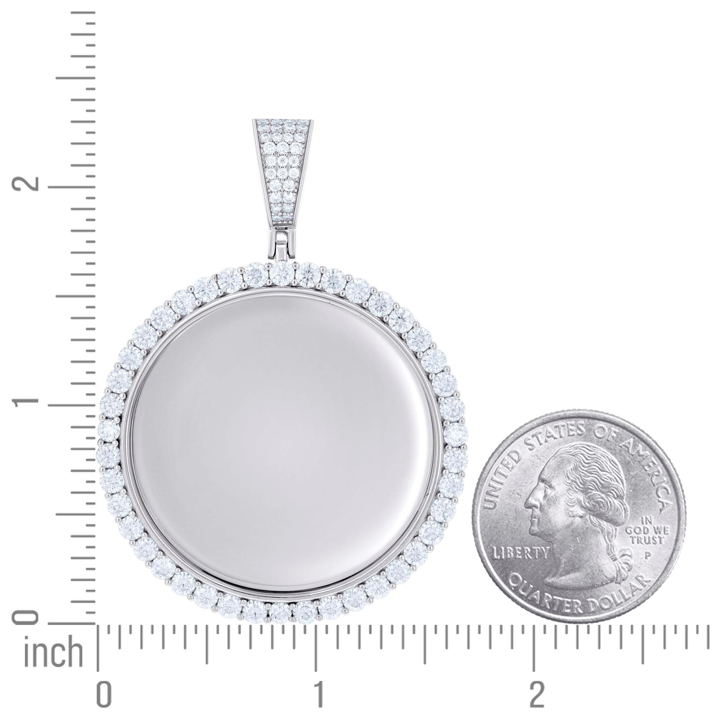 Sterling Silver Unisex Round Moissanite Memory Picture Frame Charm Pendant