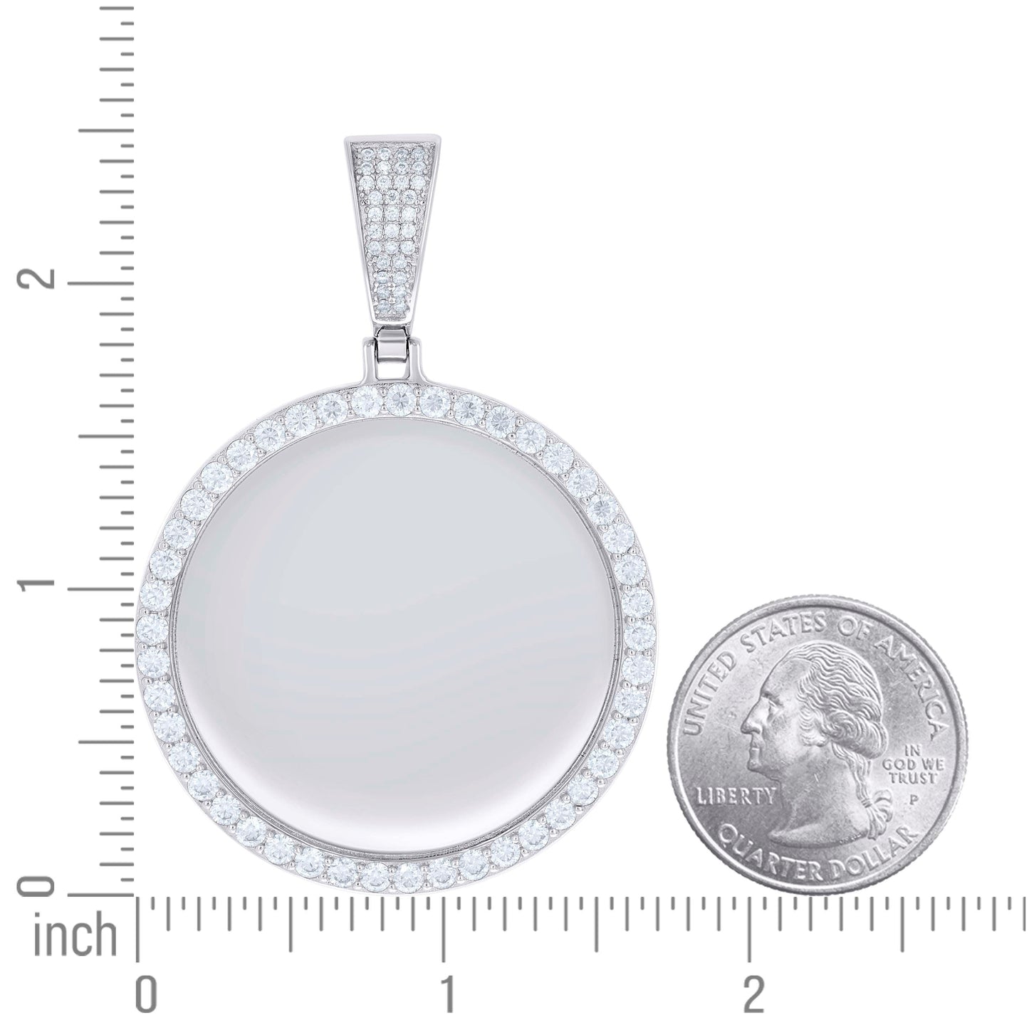 Sterling Silver Unisex Round Moissanite Memory Picture Frame Charm Pendant