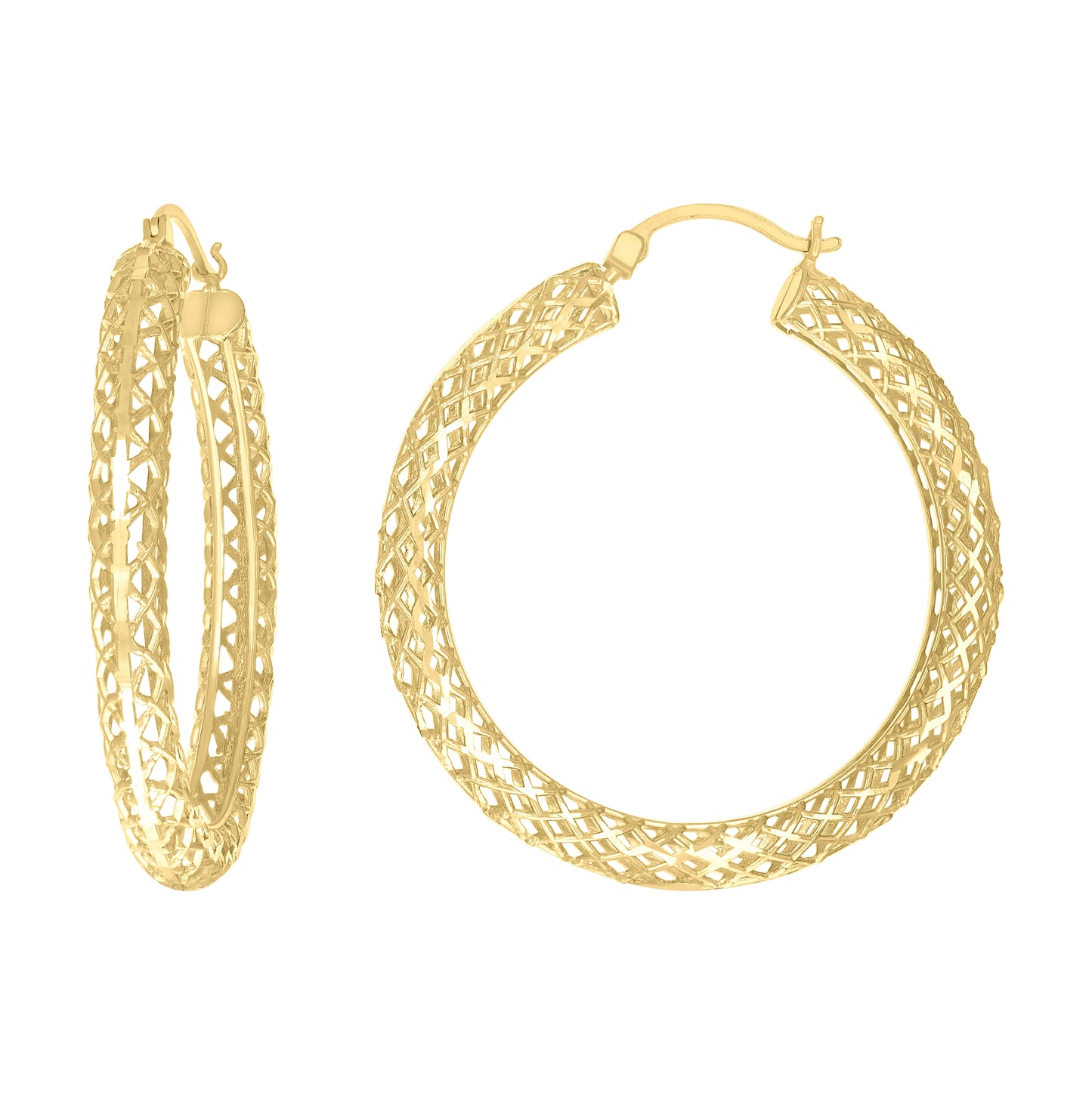 10K Yellow Gold Womens Hollow Round Hoop Earrings