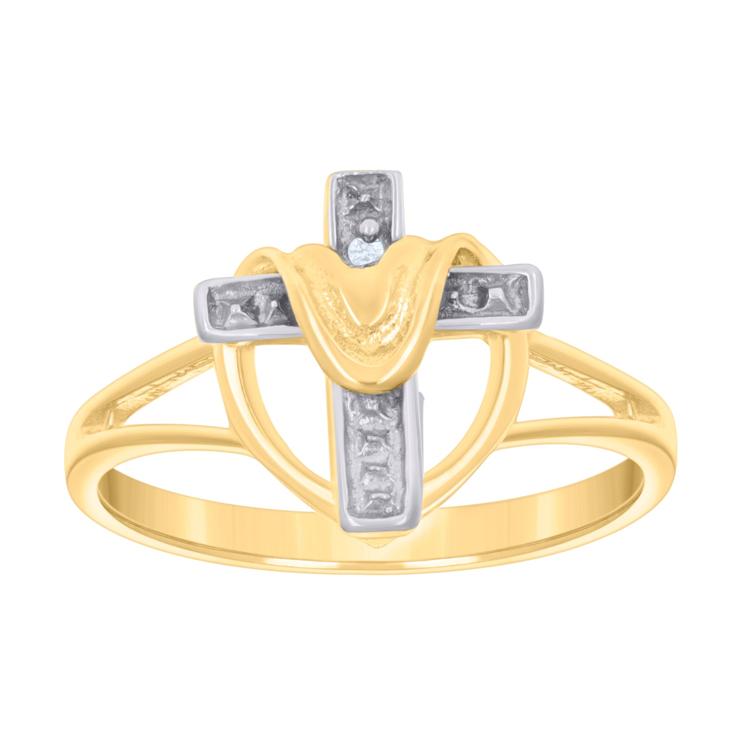 10K Two-tone Gold Womens Draped Cross Religious Ring