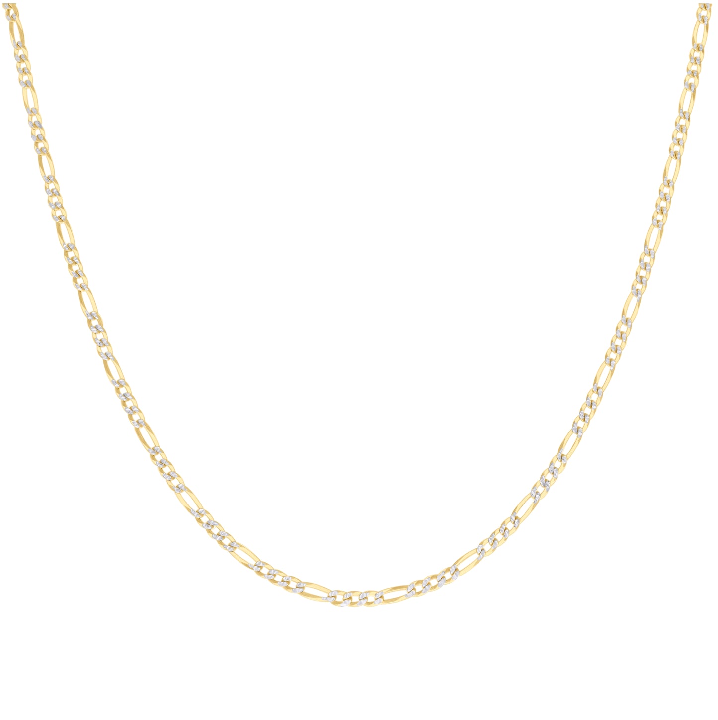 Sterling Silver Two Tone Pave Super Flat Figaro Chain