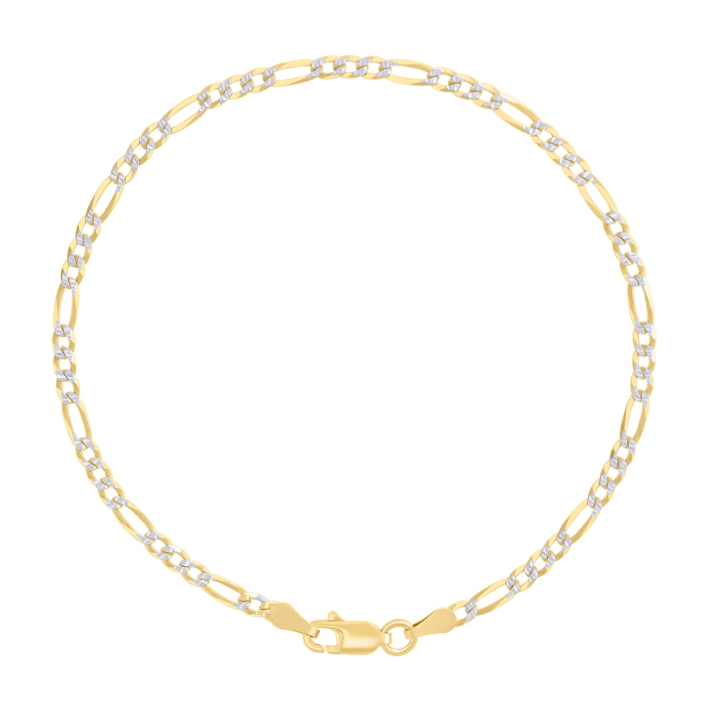 Sterling Silver Two Tone Pave Super Flat Figaro Chain
