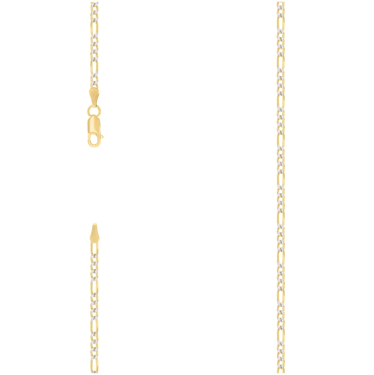 Sterling Silver Two Tone Pave Super Flat Figaro Chain