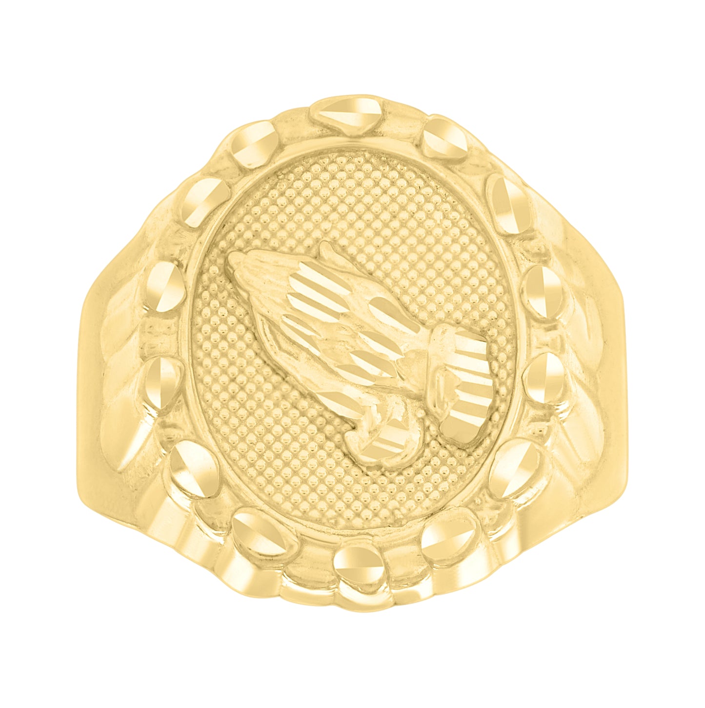 10K Yellow Gold Mens Praying Hands Symbol Religious Ring